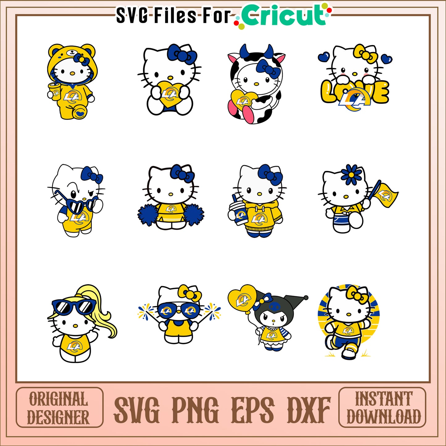 Option 1 (61 characters) Hello Kitty Rams SVG Bundle Instant Download
