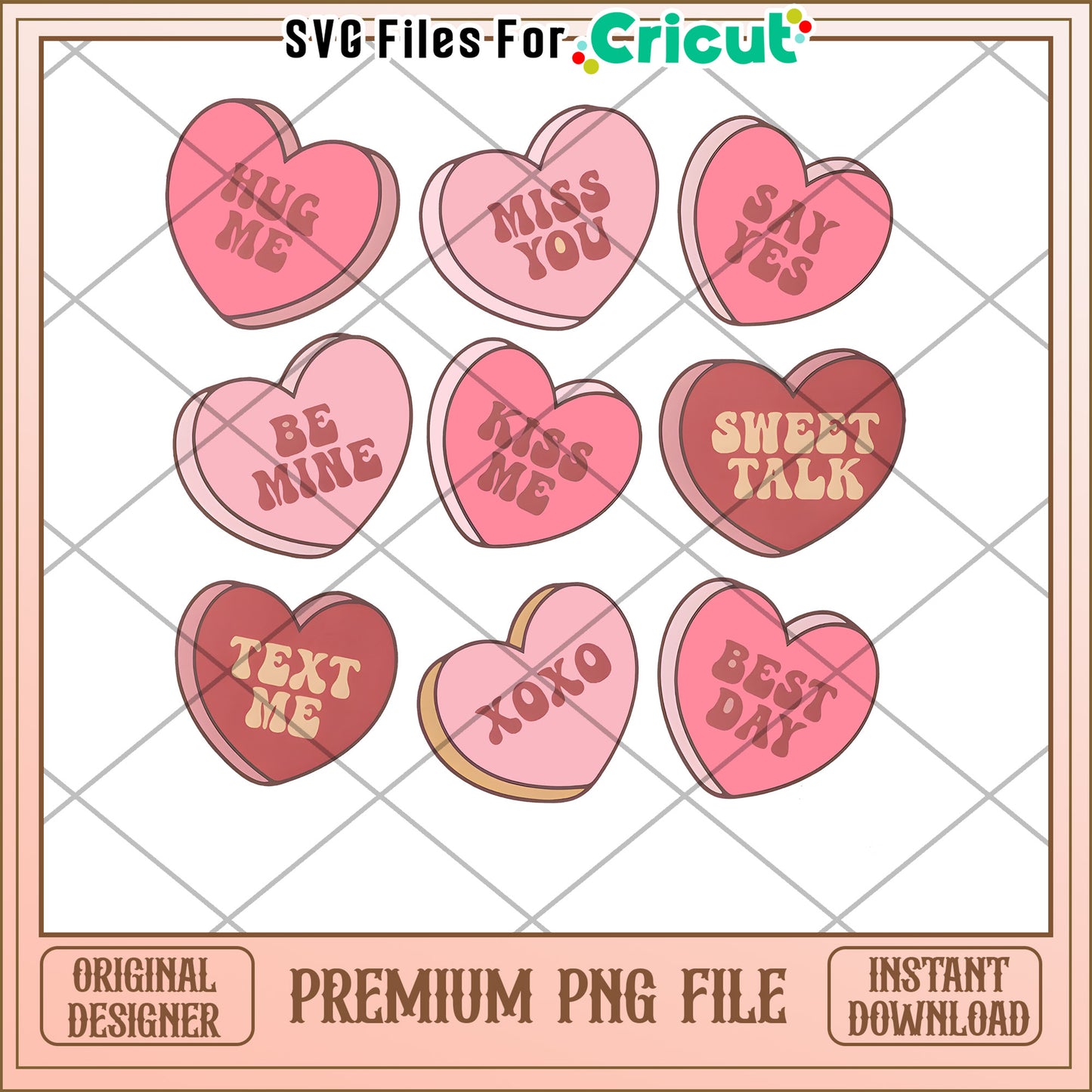 Option 1 (61 characters) Valentine Conversation Hearts PNG Download