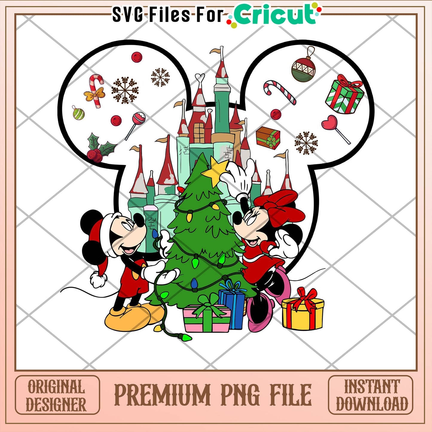 Option 1 (Focus on Christmas) Mickey Minnie Christmas PNG Sublimation Design