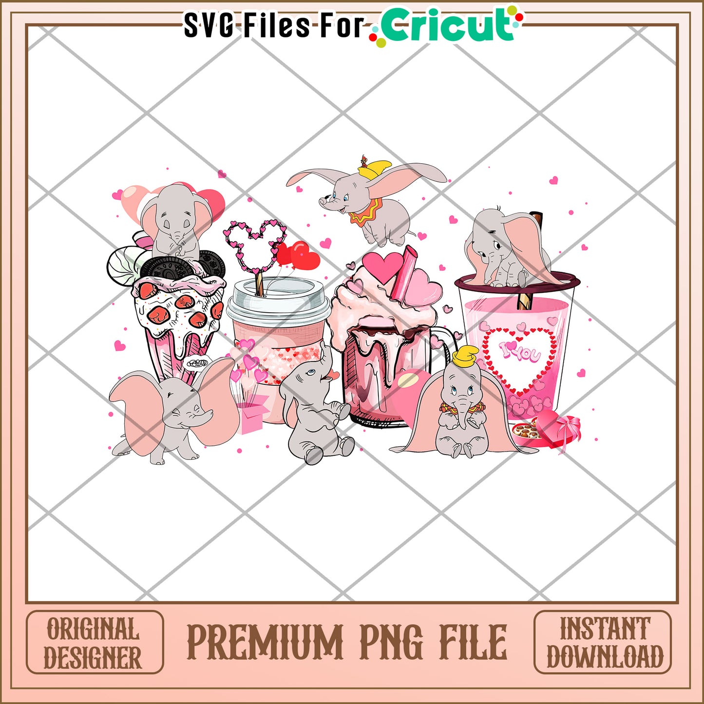 Option 1 (Focus on character) Dumbo Valentines PNG Sweet Treats Design