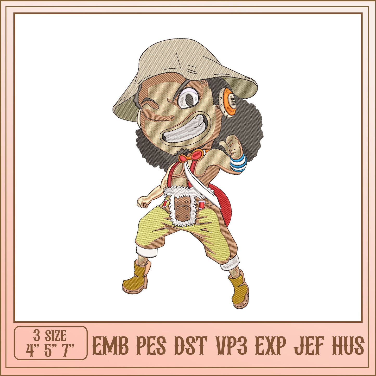 Option 1 (Focus on character) Luffy Embroidery Design - 3 Sizes EMB PES DST