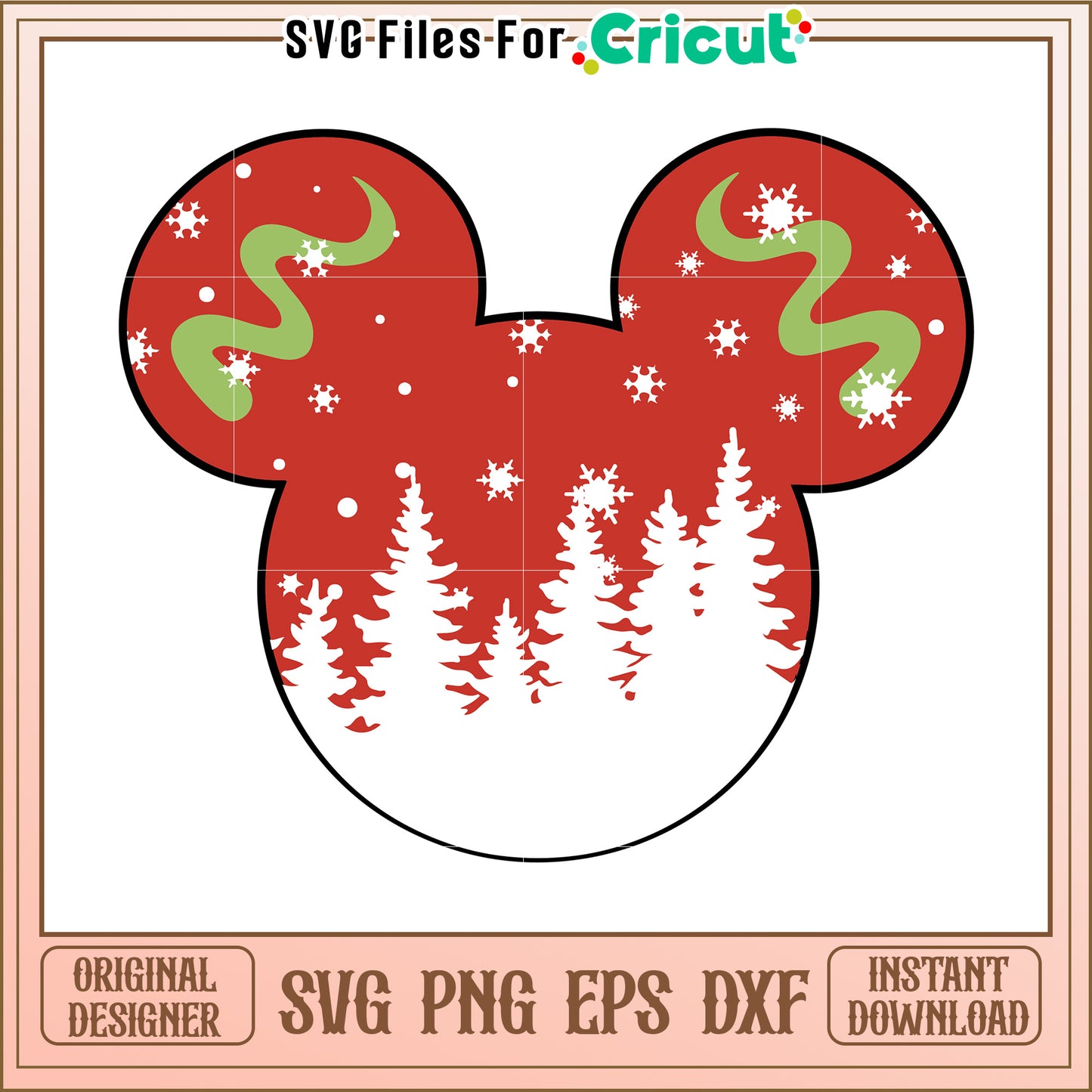 Option 1 (Focus on design) Christmas Mickey SVG Design PNG, EPS, DXF