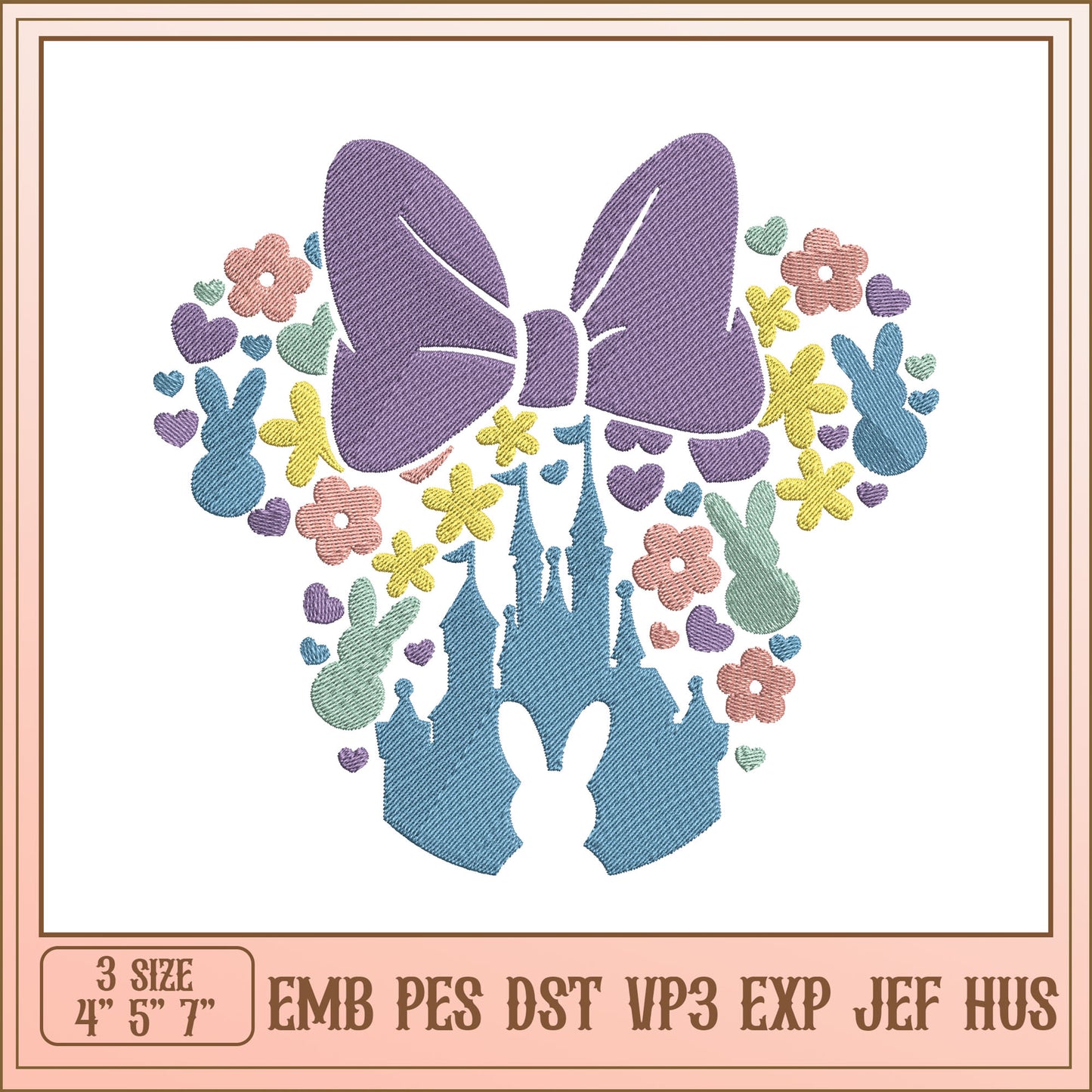 Option 1 (Focus on design) Pastel Minnie Bow Castle Embroidery Design