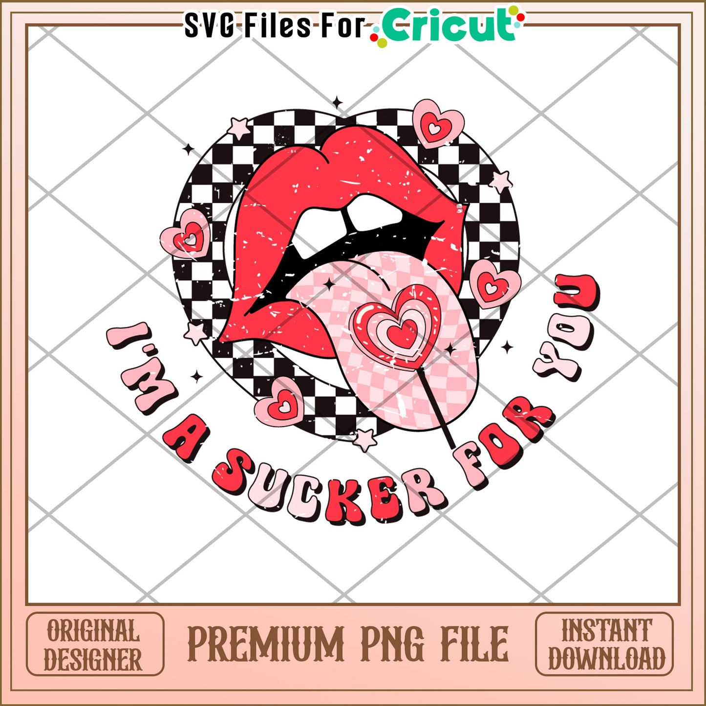 Option 1 (Focus on design) Retro Lips PNG Valentines Day Design