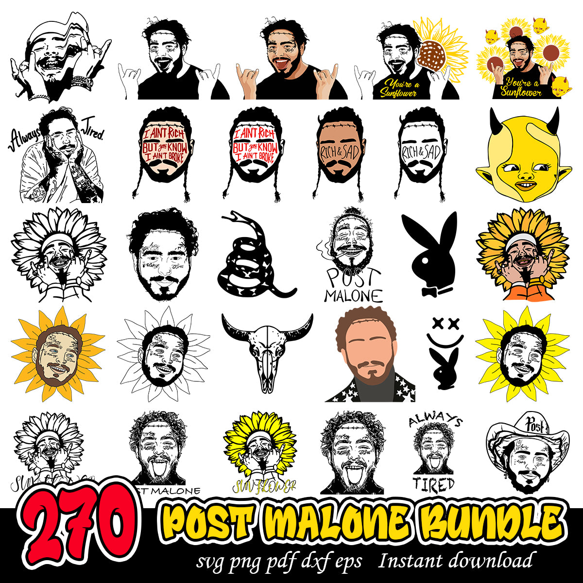 Post Malone svg bundle, American rapper and singer bundle
