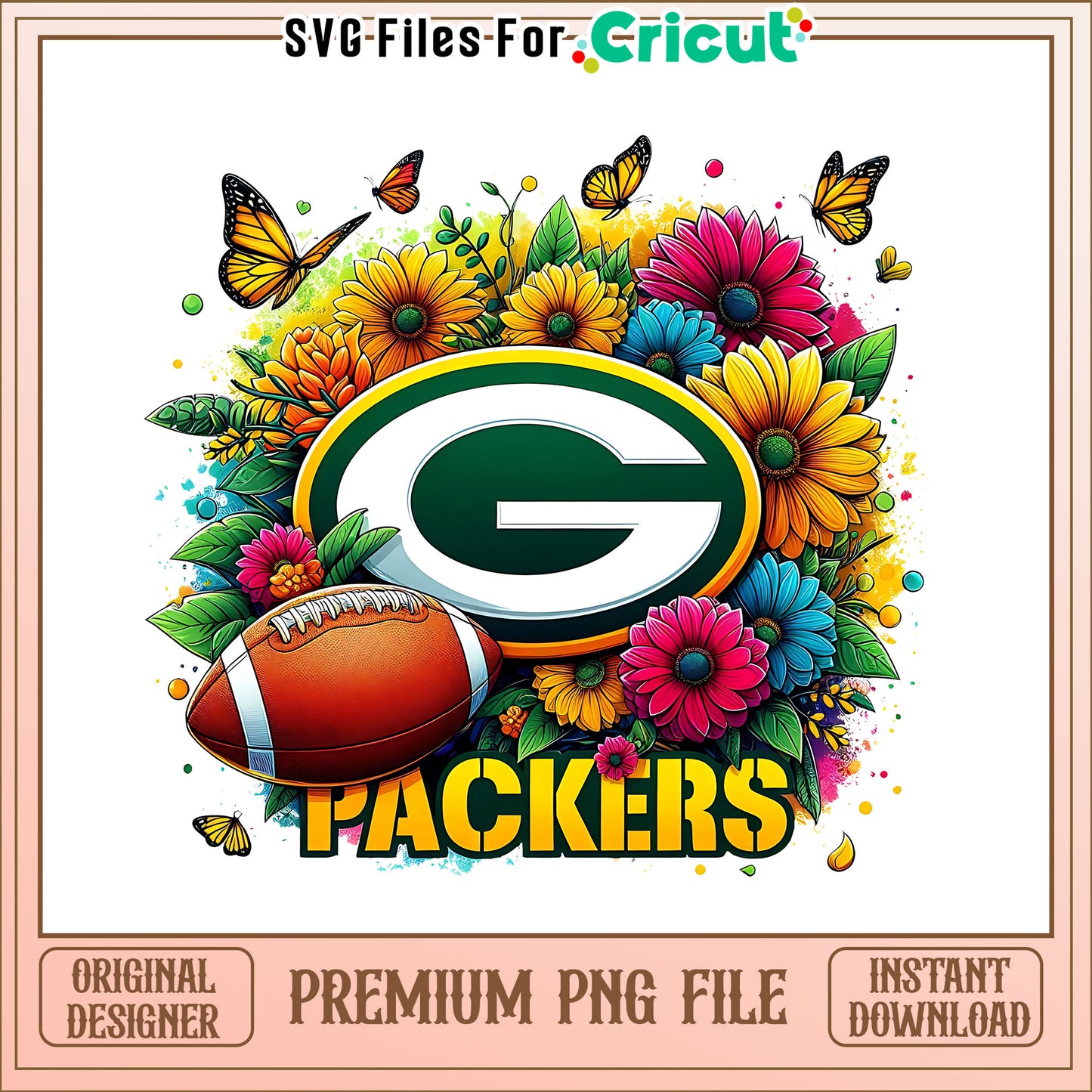 Packers logo vintage flower png, Green Bay Packers png, NFL png