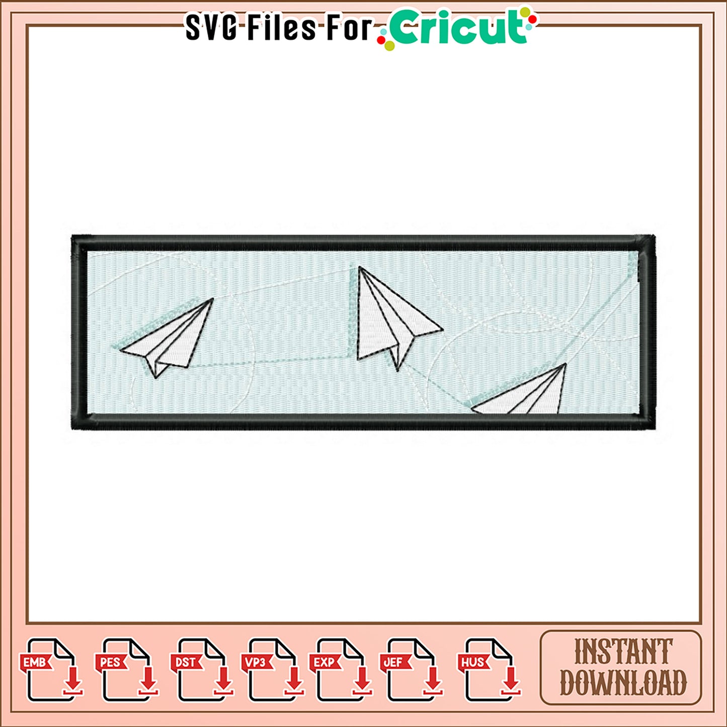 Paper Airplane Embroidery Design Instant Download
