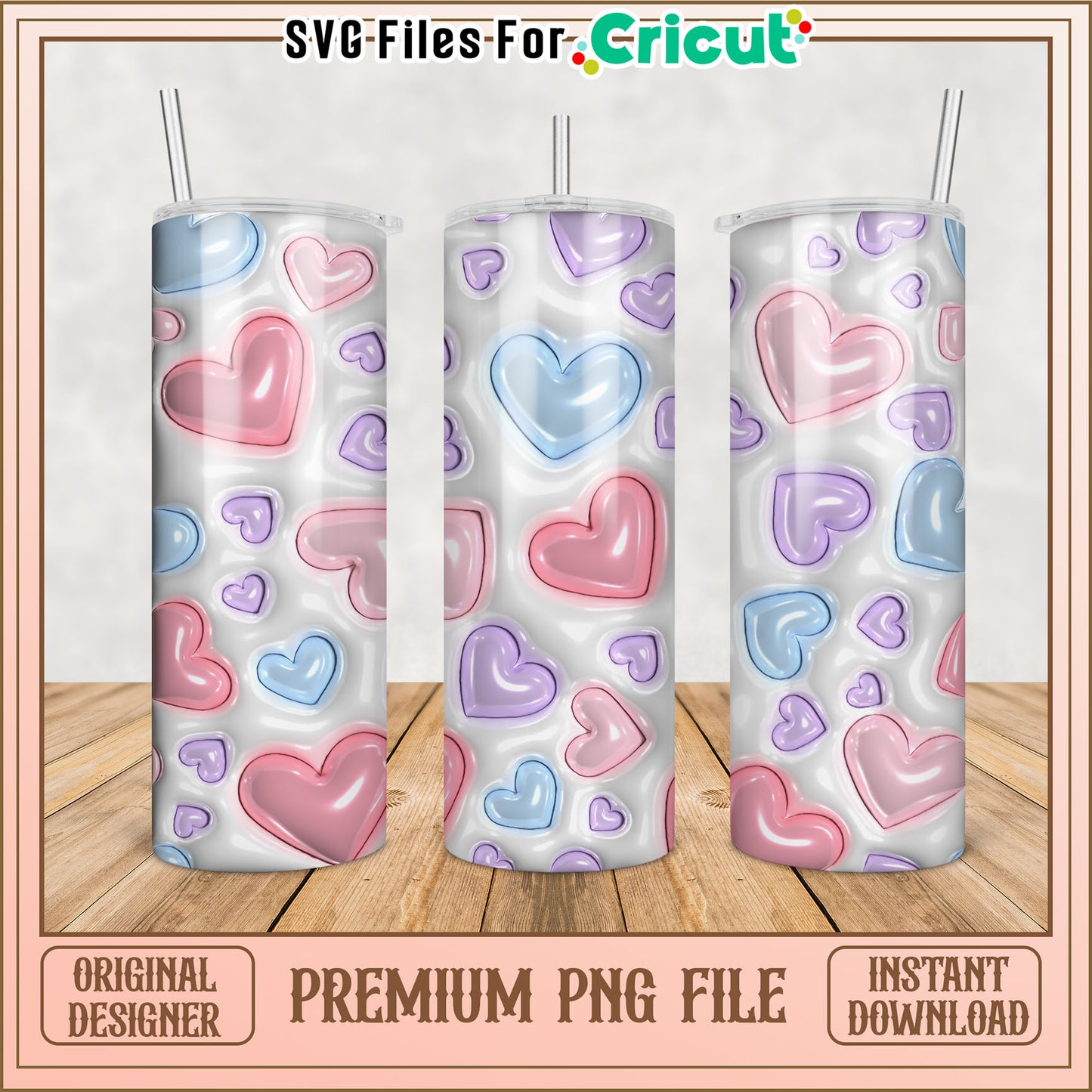 Pastel Hearts Tumbler PNG