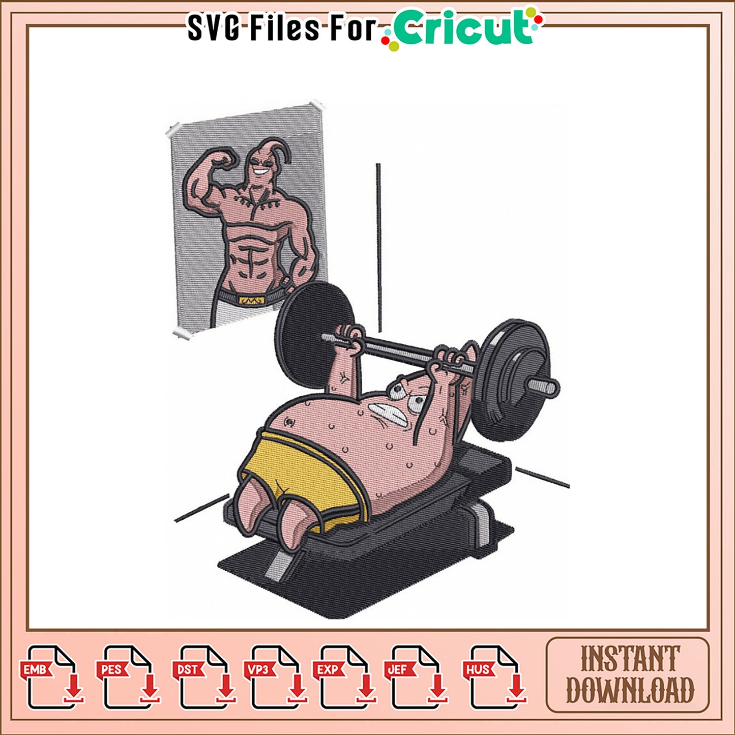 Patrick Star Gym Embroidery Design Instant Download