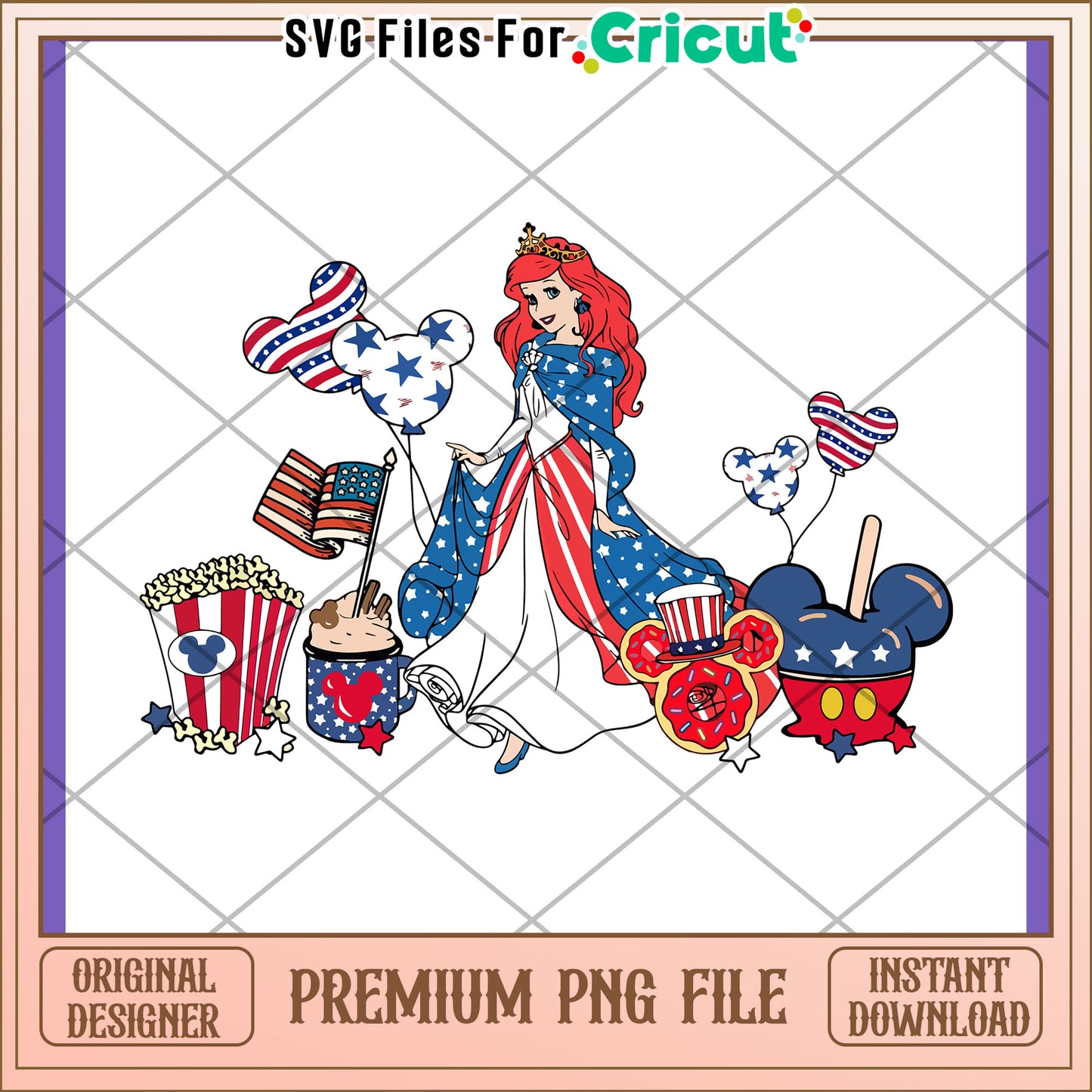 Patriotic Ariel PNG 4th of July Disney Design