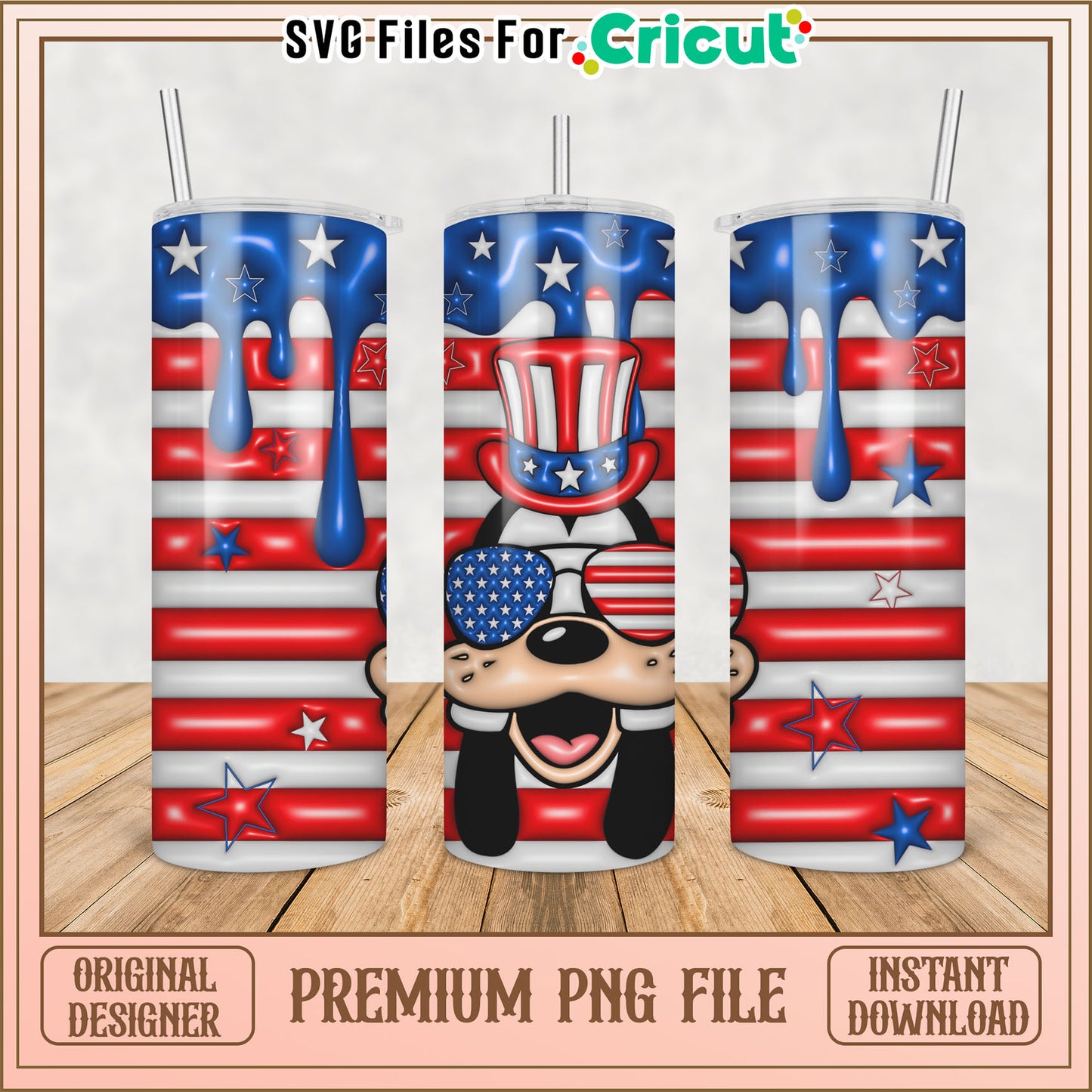 Patriotic Goofy Tumbler PNG Sublimation