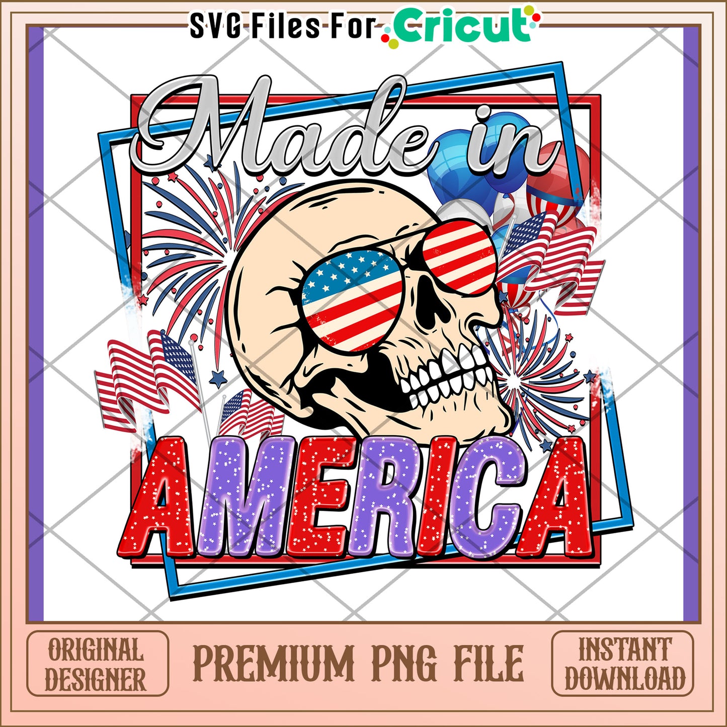 Patriotic Skull PNG Made in America Design