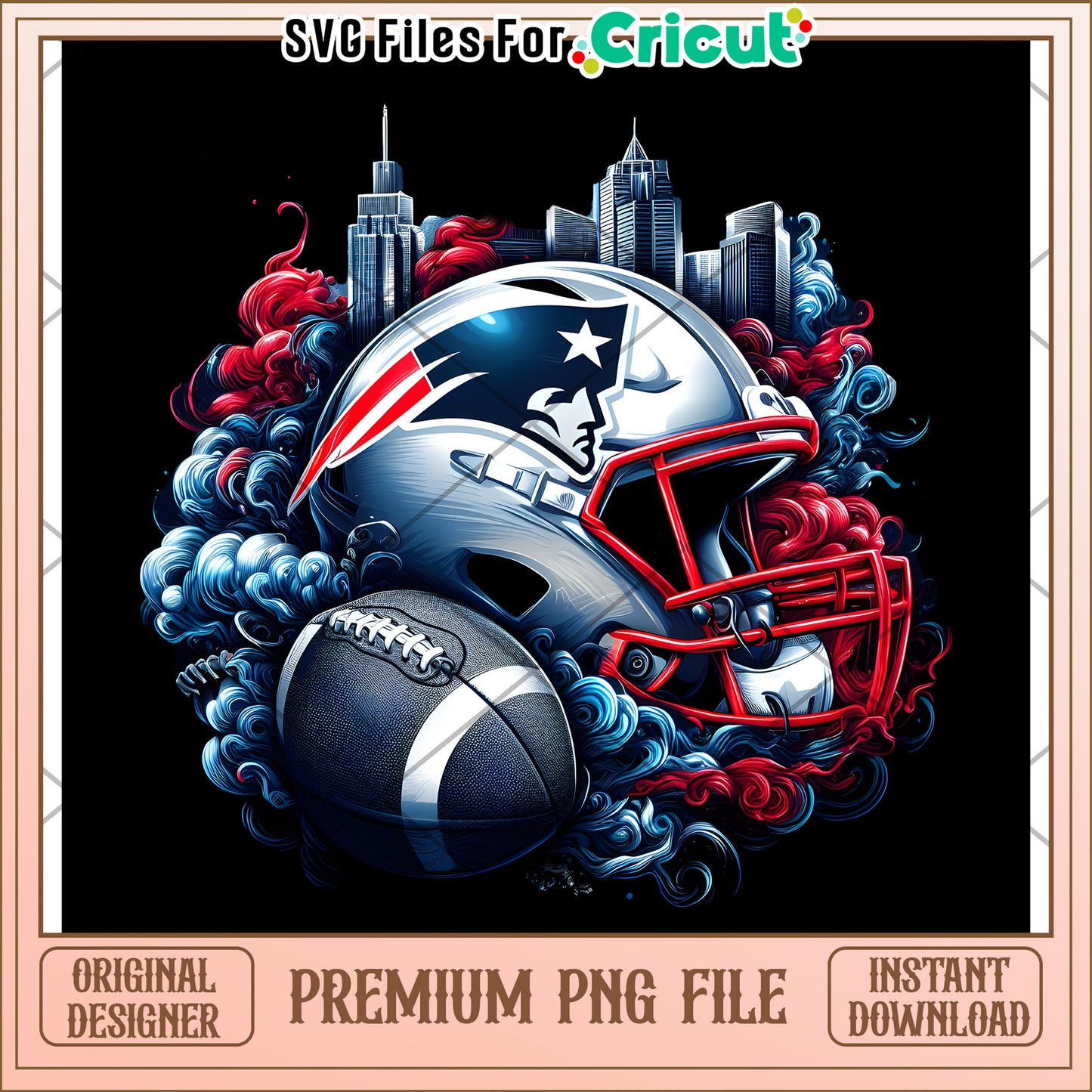 Patriots Football Helmet Art, Premium PNG Instant Download File