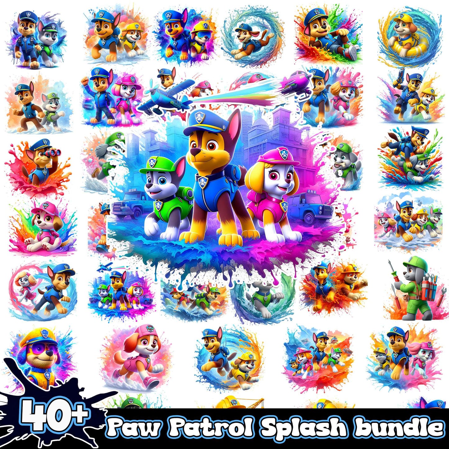 Paw patrol characters watercolor bundle png, paw patrol characters png