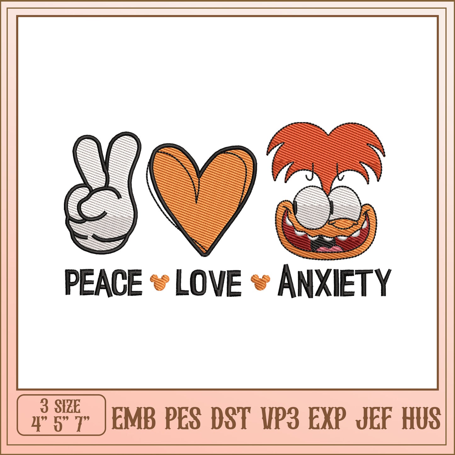 Peace Love Anxiety Embroidery Design