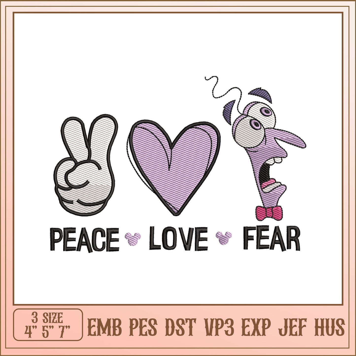 Peace Love Fear Embroidery Design