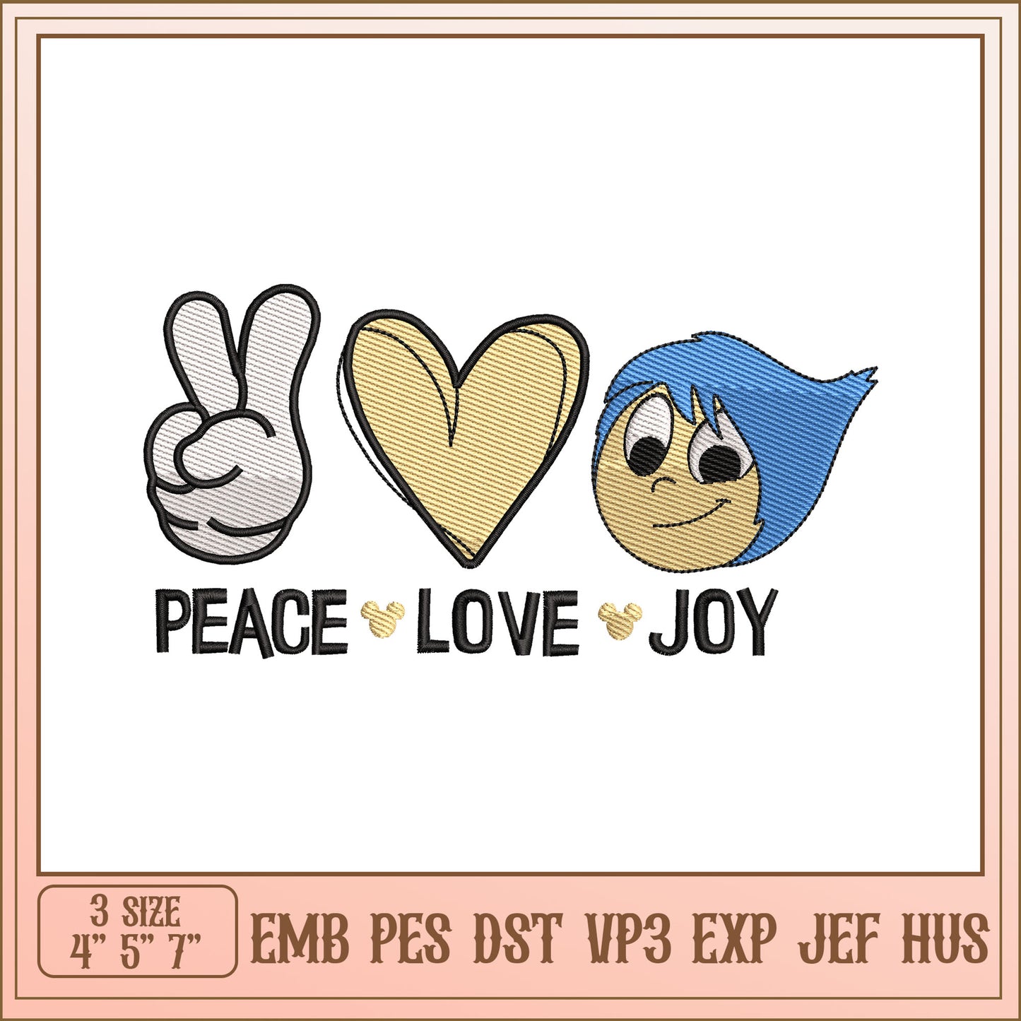 Peace Love Joy Embroidery Design