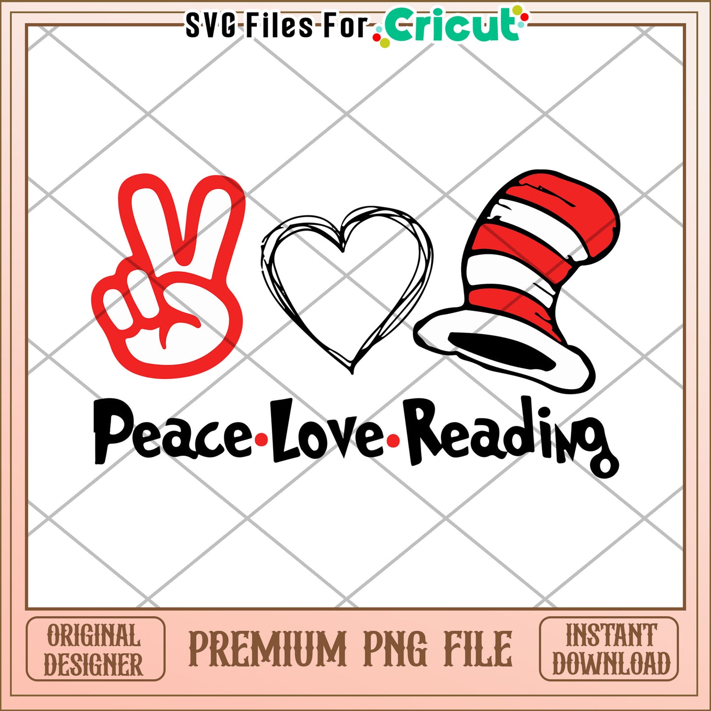 Peace Love Reading PNG Instant Download