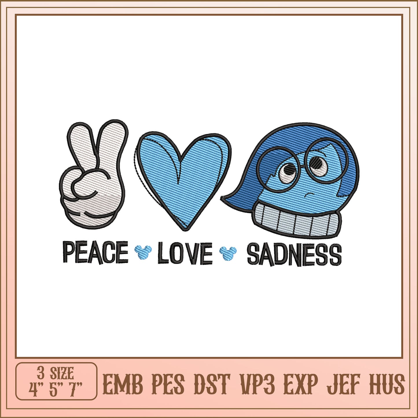 Peace Love Sadness Embroidery Design
