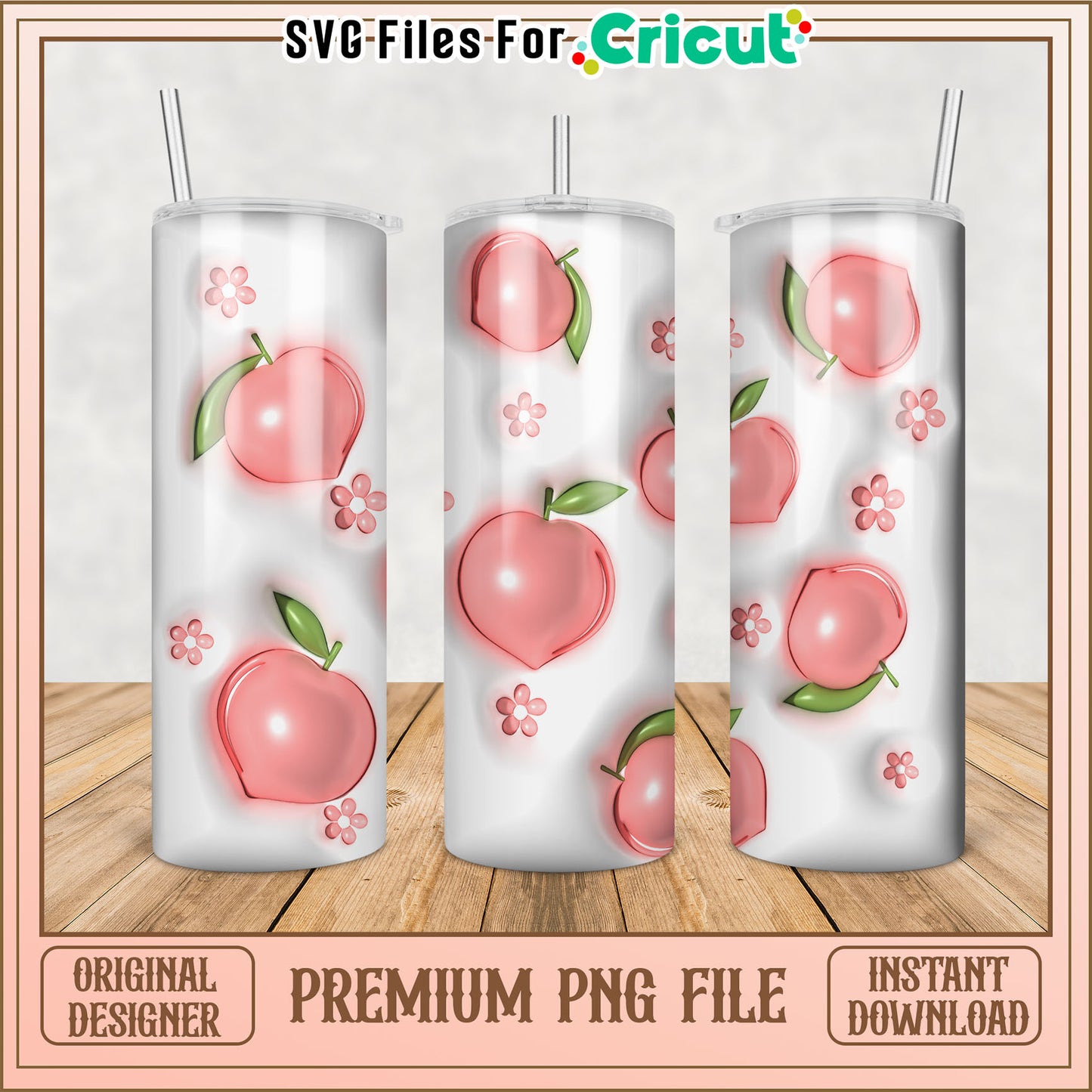 Peach Tumbler PNG Sublimation Design