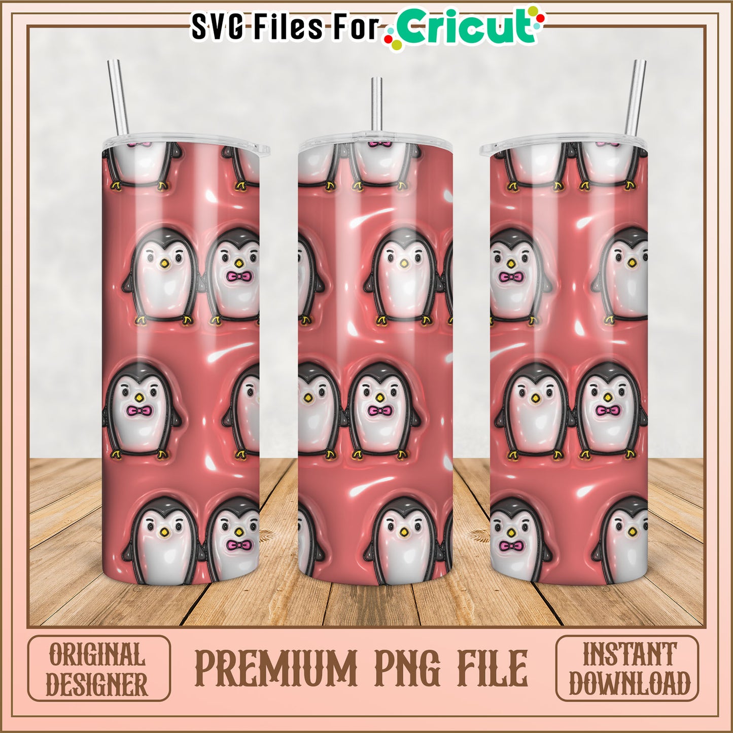 Penguin Tumbler PNG Sublimation Design