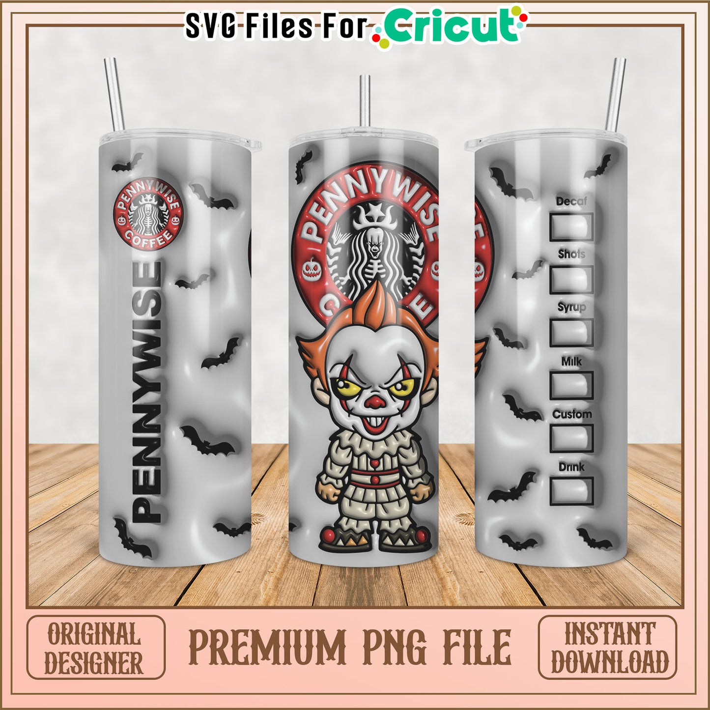 Pennywise Halloween Starbucks Tumbler PNG