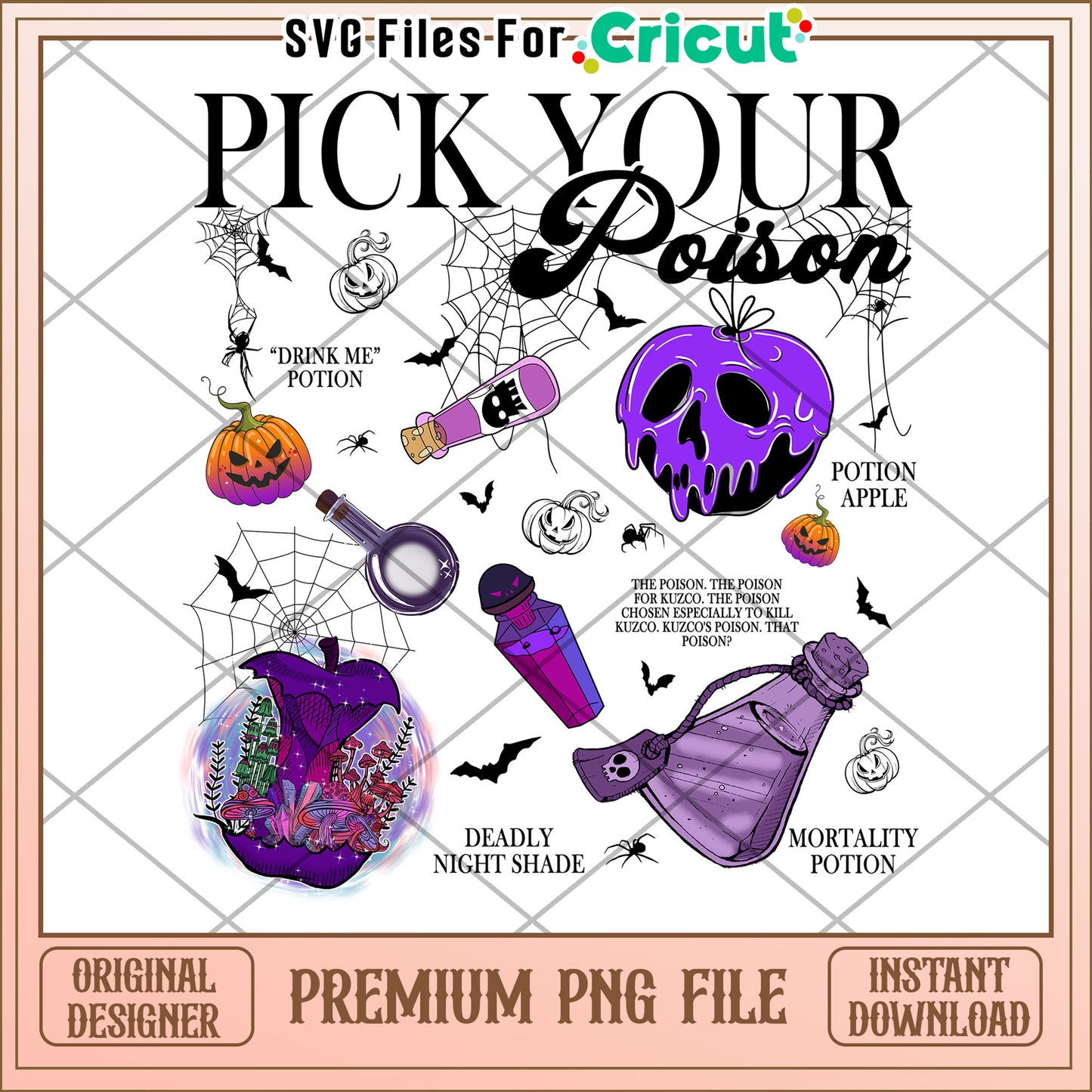 Pick your poison png, halloween decor png, halloween toys png