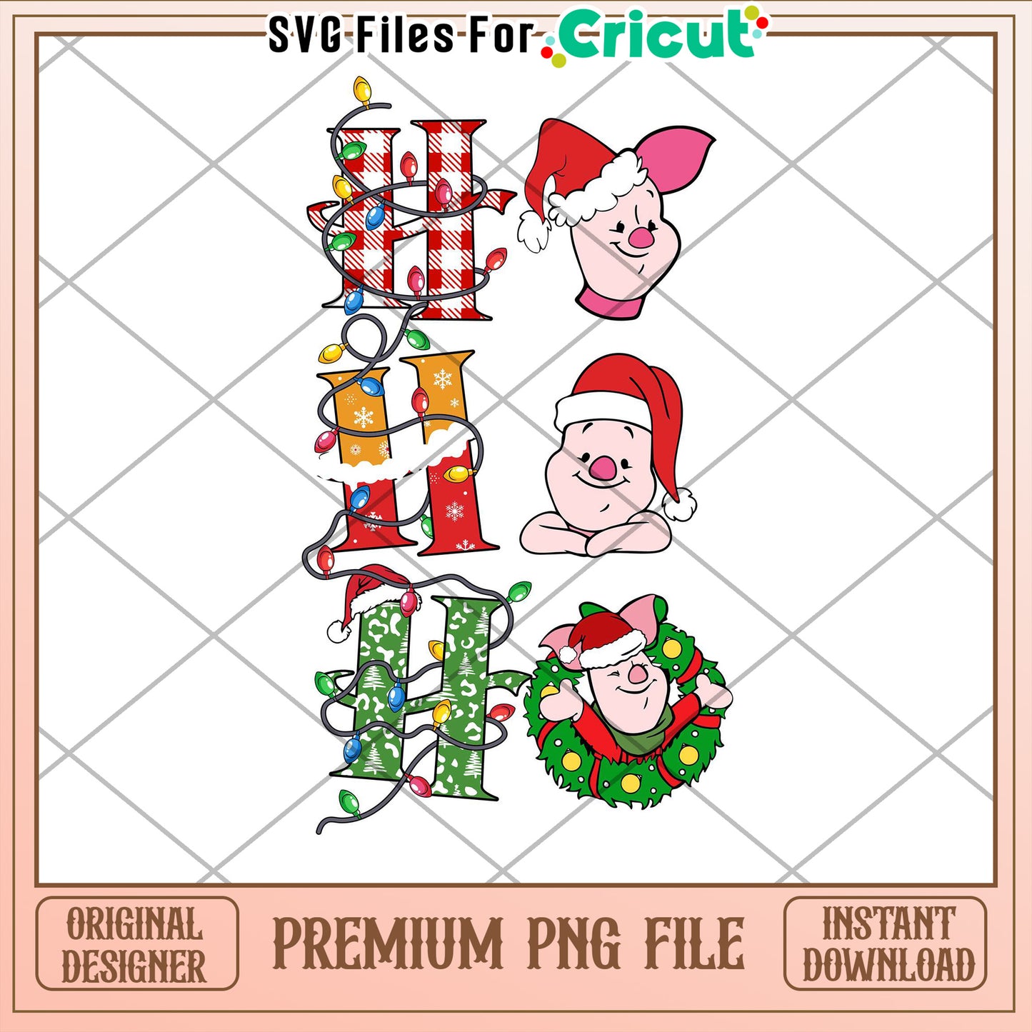 Piglet Christmas Lights PNG
