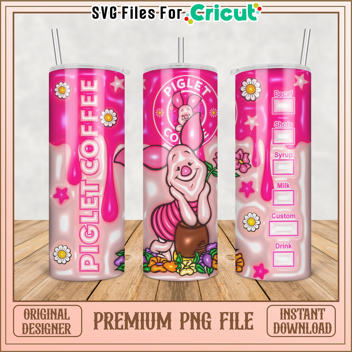 Piglet Coffee Tumbler PNG Design