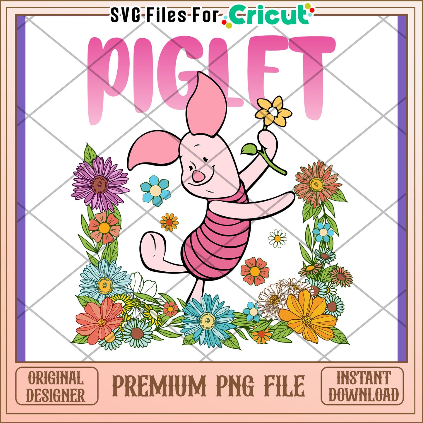 Piglet PNG Floral Design Download