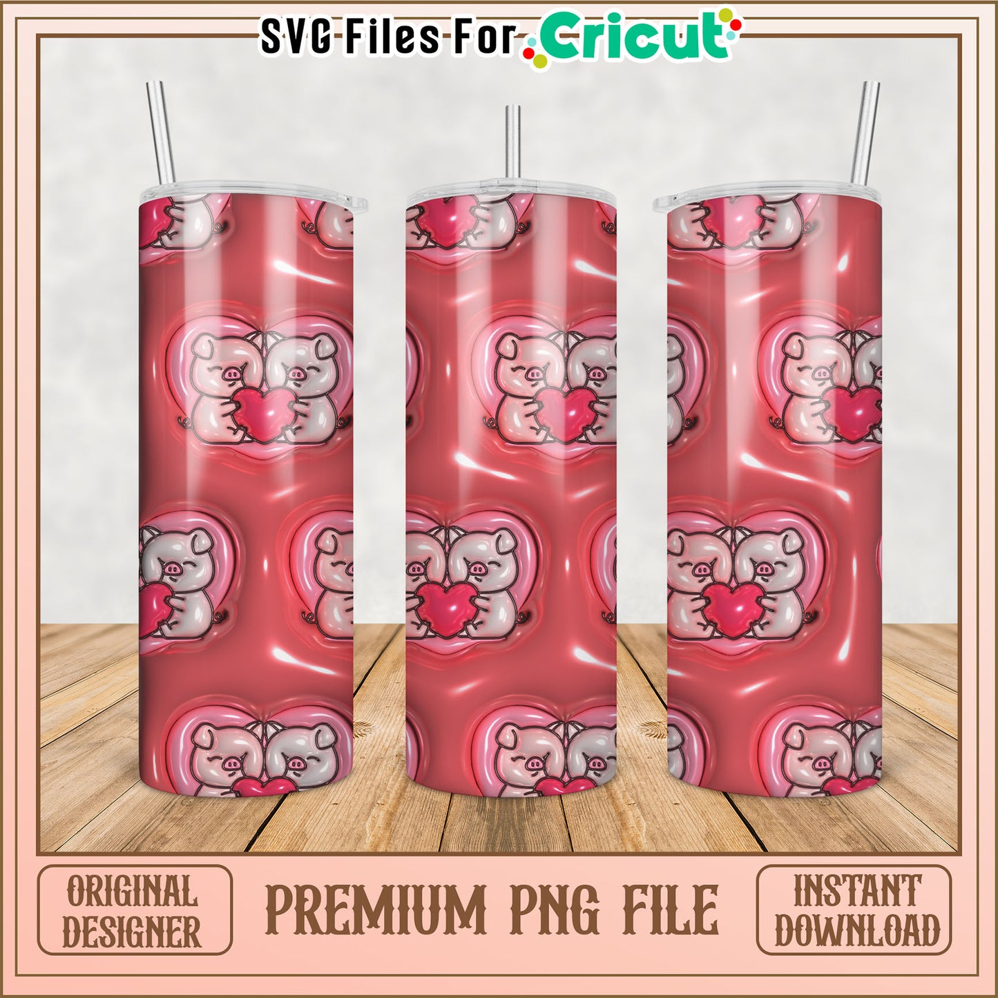 Pigs & Hearts Tumbler PNG Design