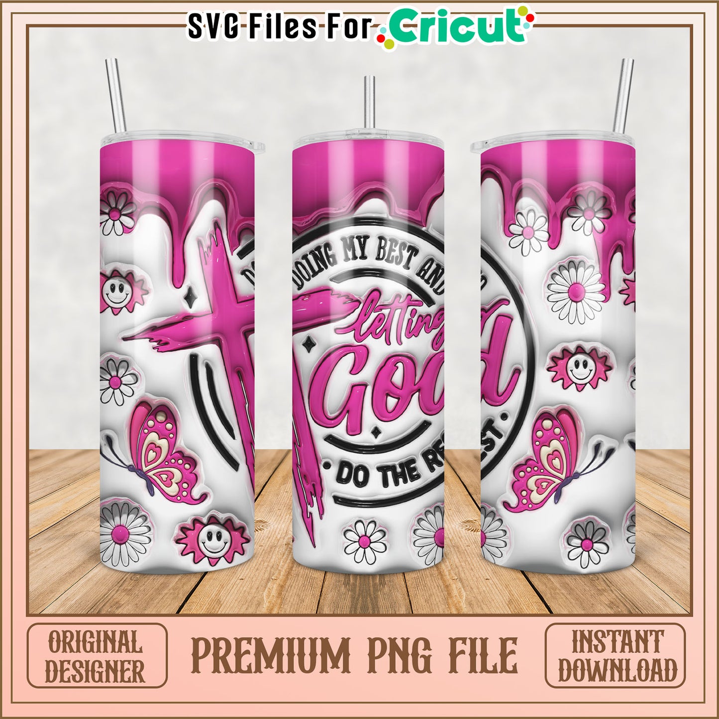 Pink Butterfly God Tumbler PNG
