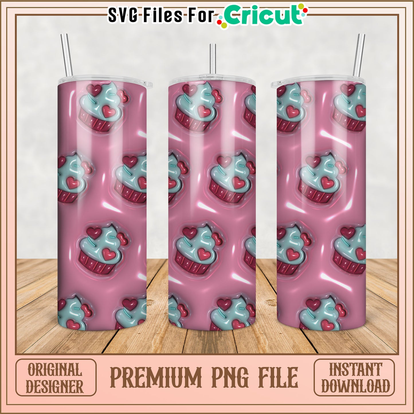 Pink Cupcake Tumbler PNG Design