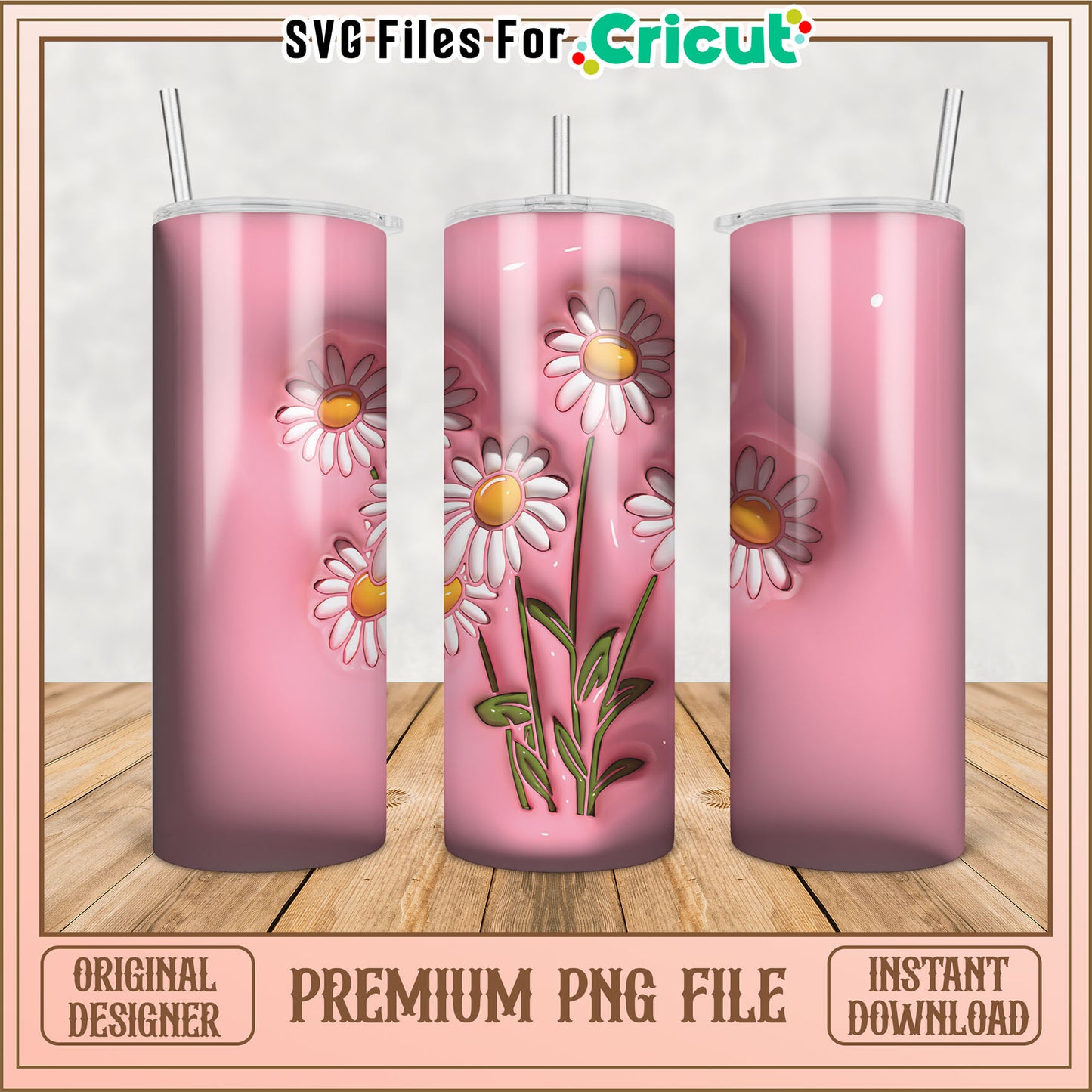 Pink Daisy Tumbler PNG Sublimation