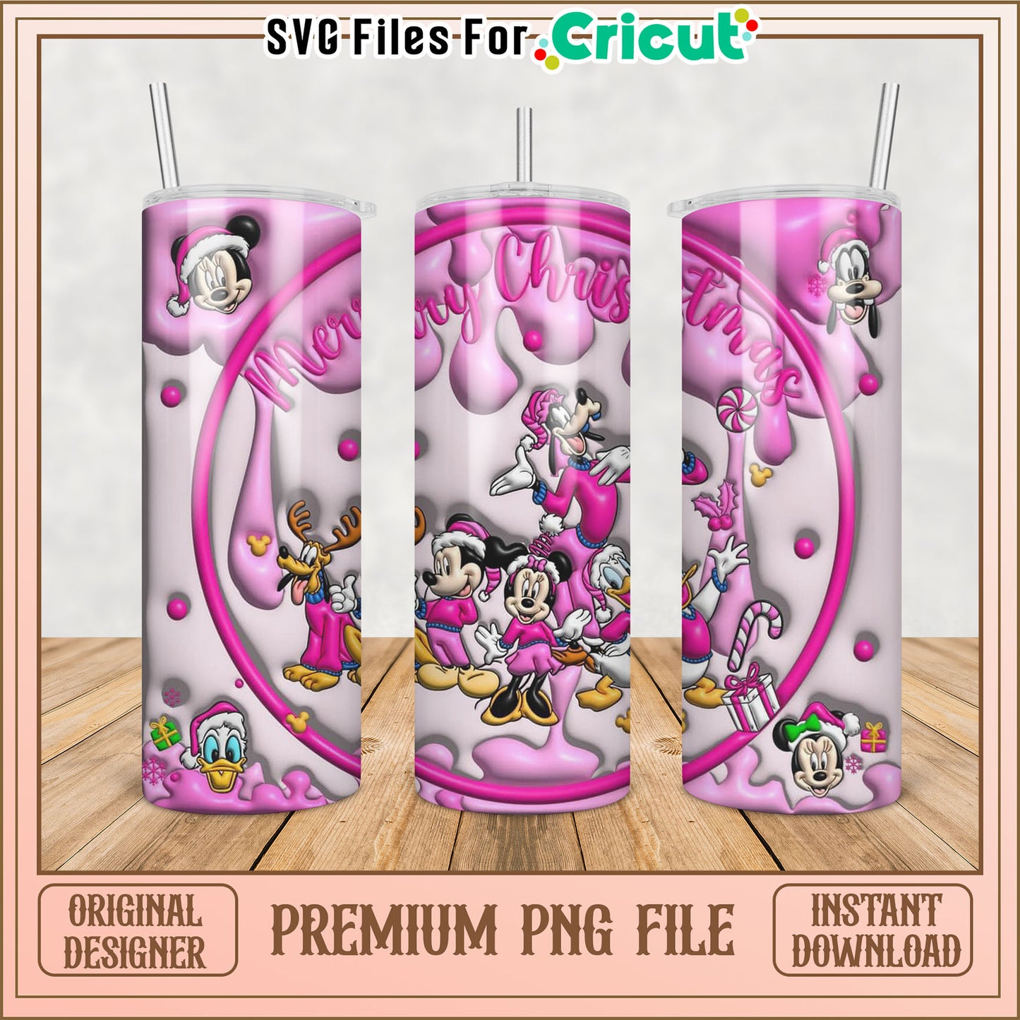 Pink Disney Christmas Tumbler PNG