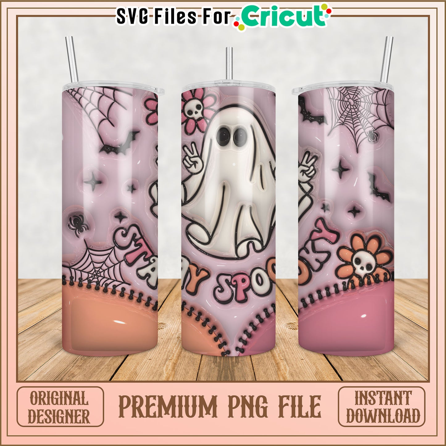 Pink Ghost Halloween Tumbler PNG