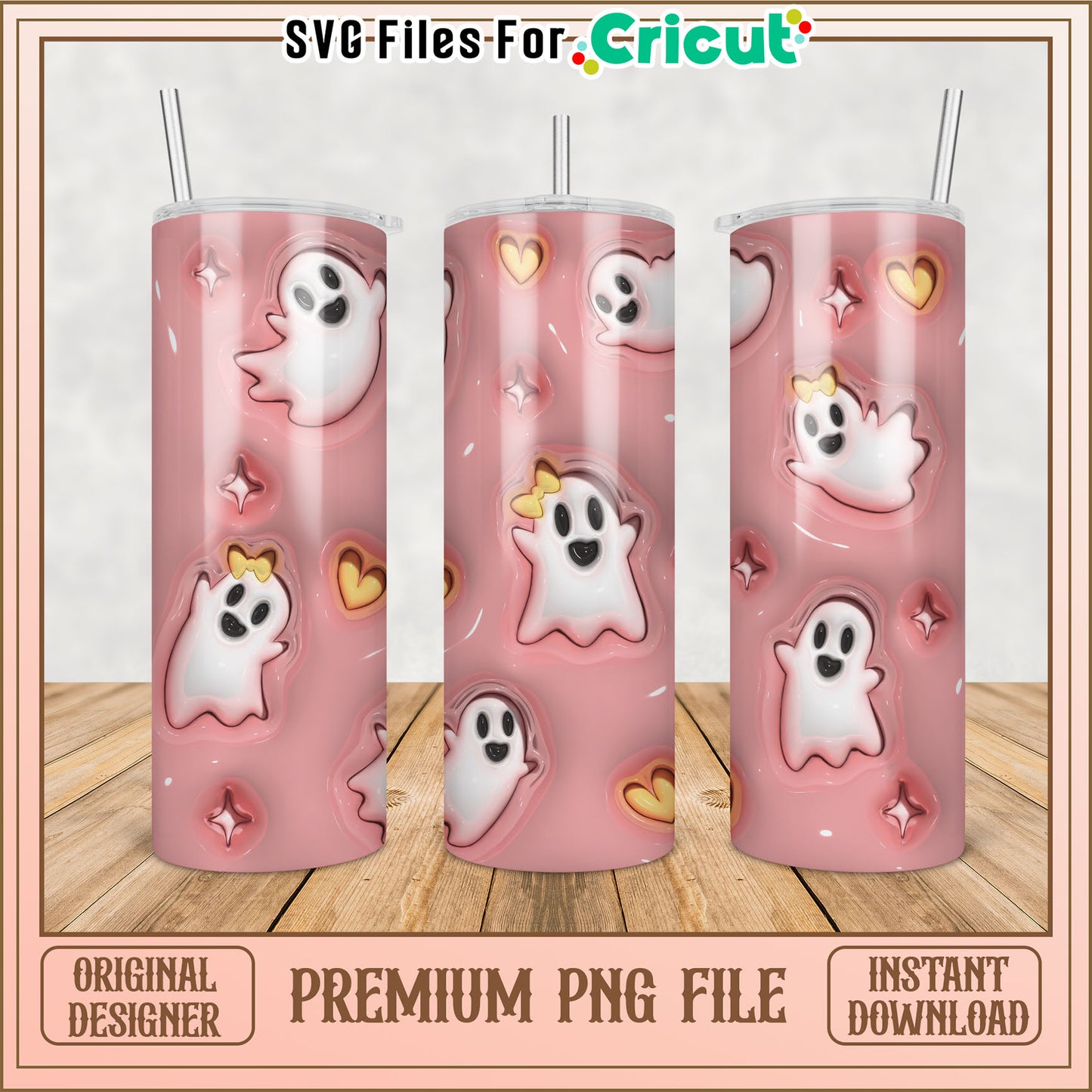Pink Ghost Tumbler PNG Sublimation Design