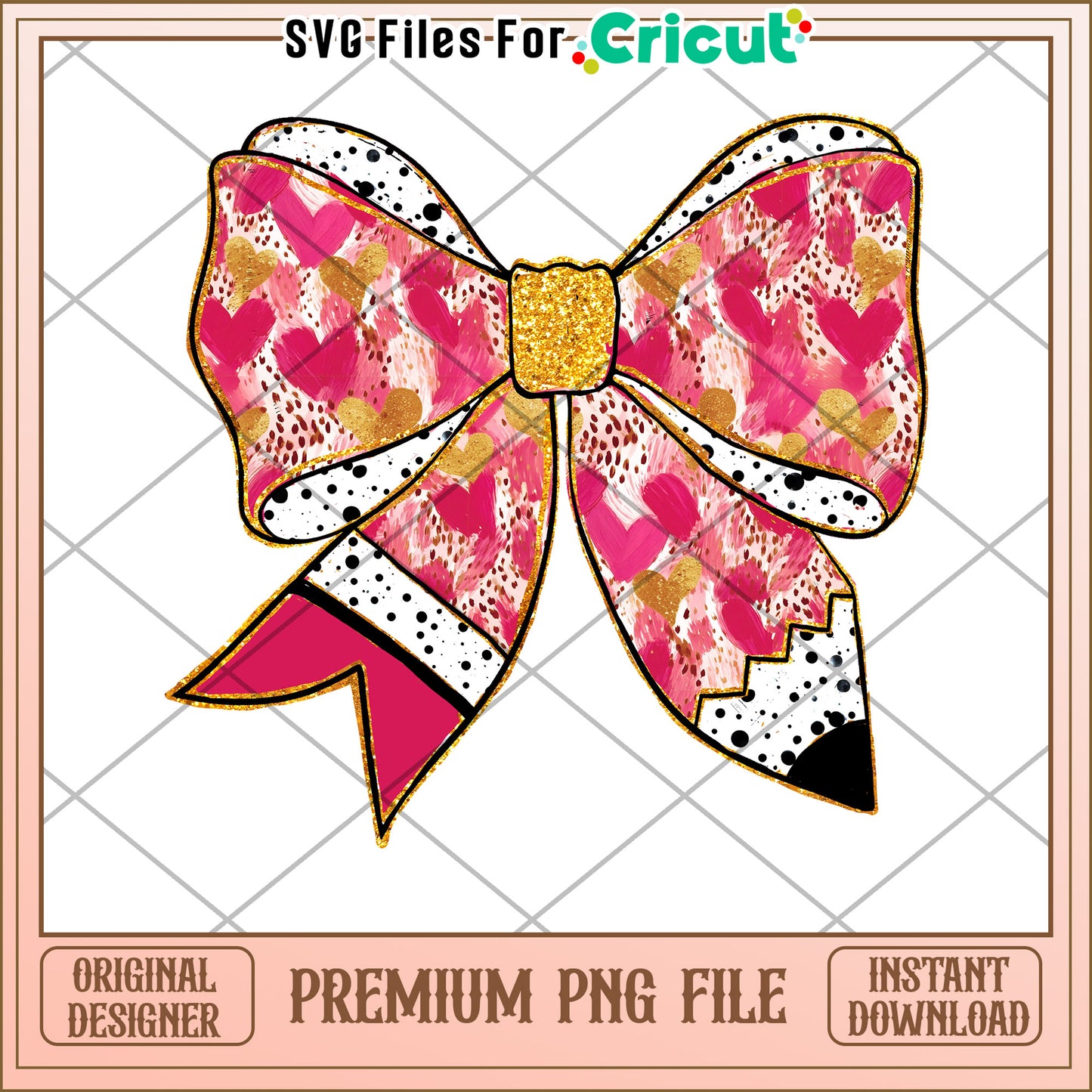 Pink Gold Bow PNG Instant Download