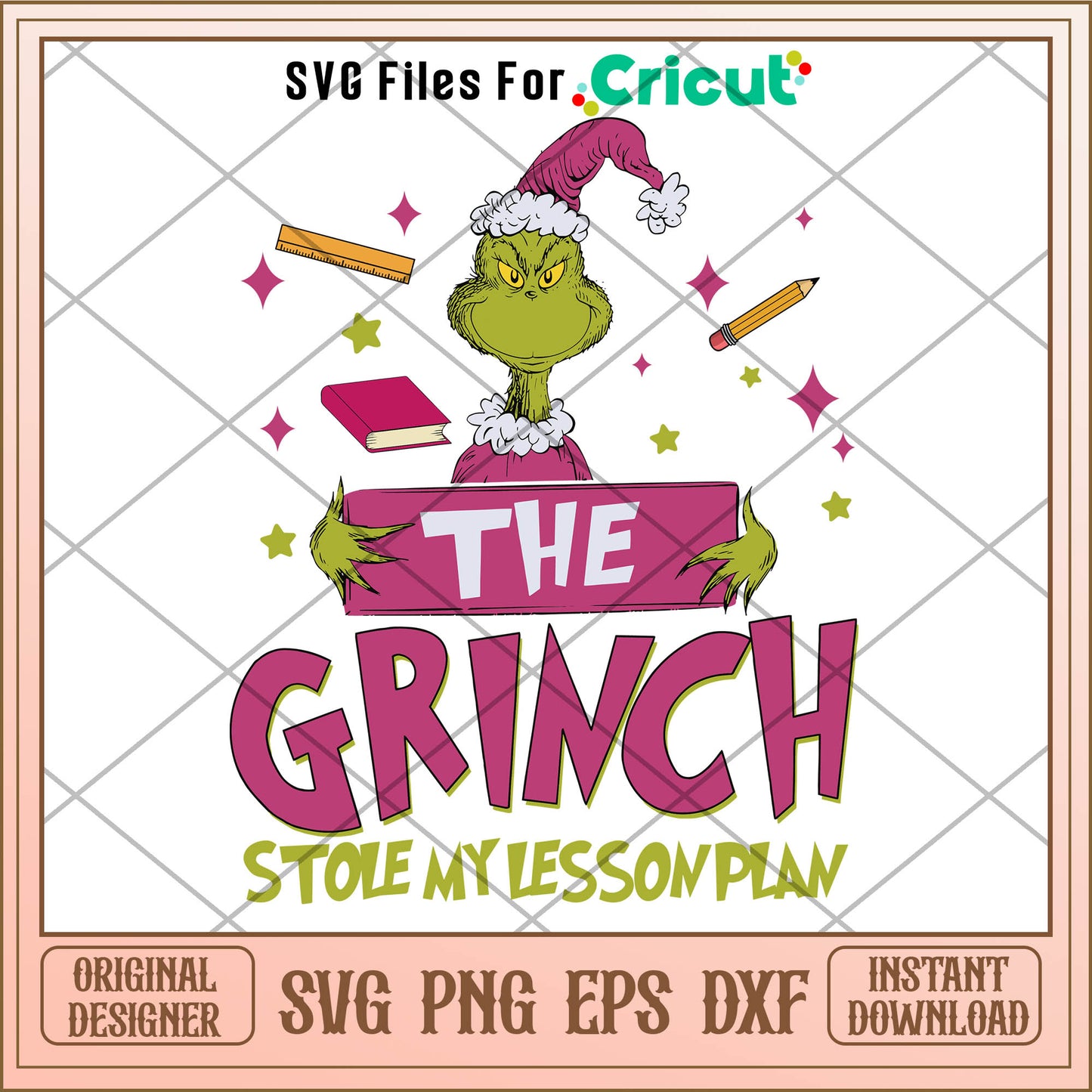 Pink Grinch Stole My Lesson Plan SVG pink grinch outfit svg