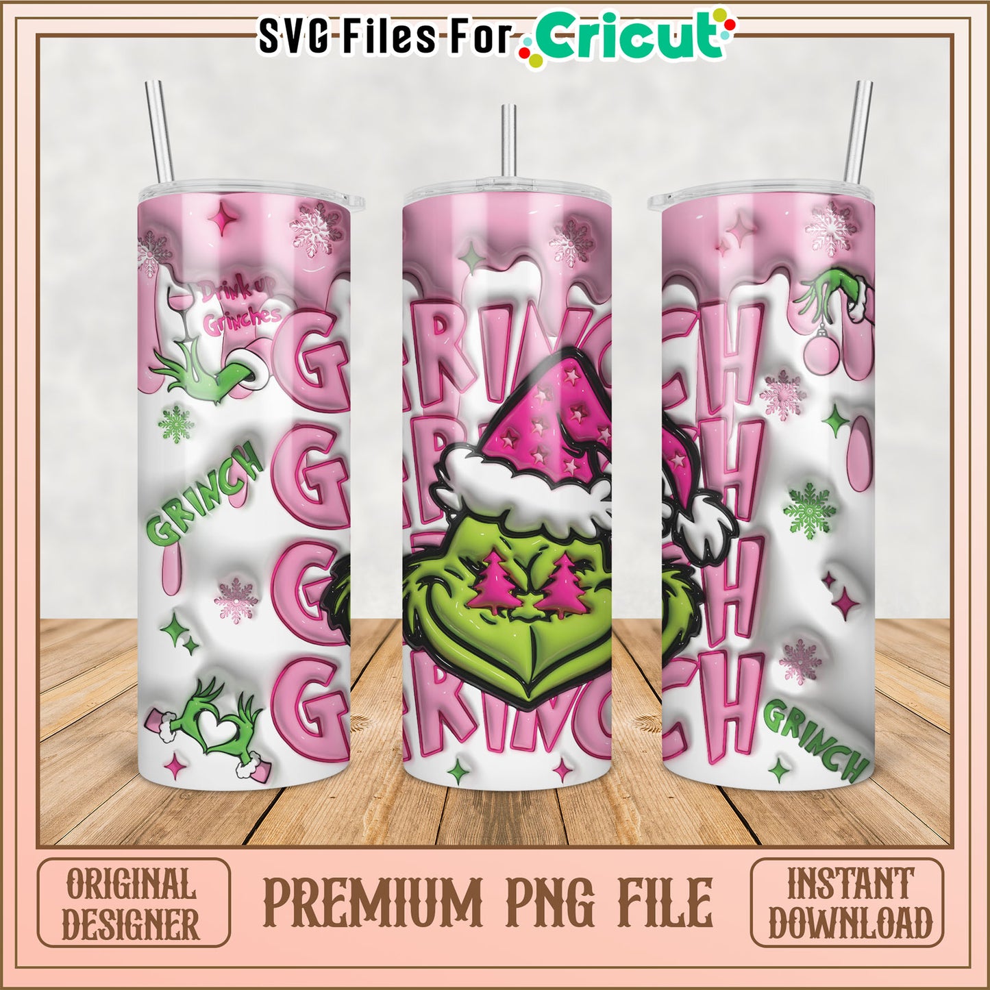 Pink Grinch Tumbler PNG Sublimation
