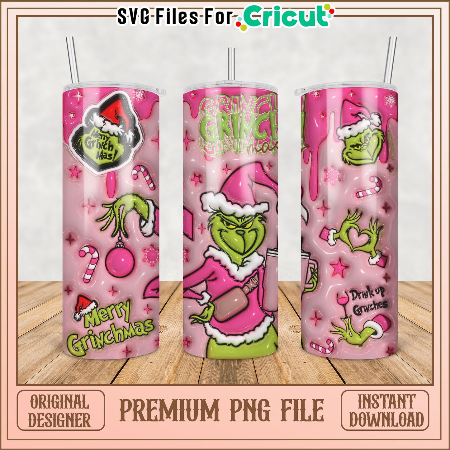 Pink Grinchmas Tumbler PNG Sublimation
