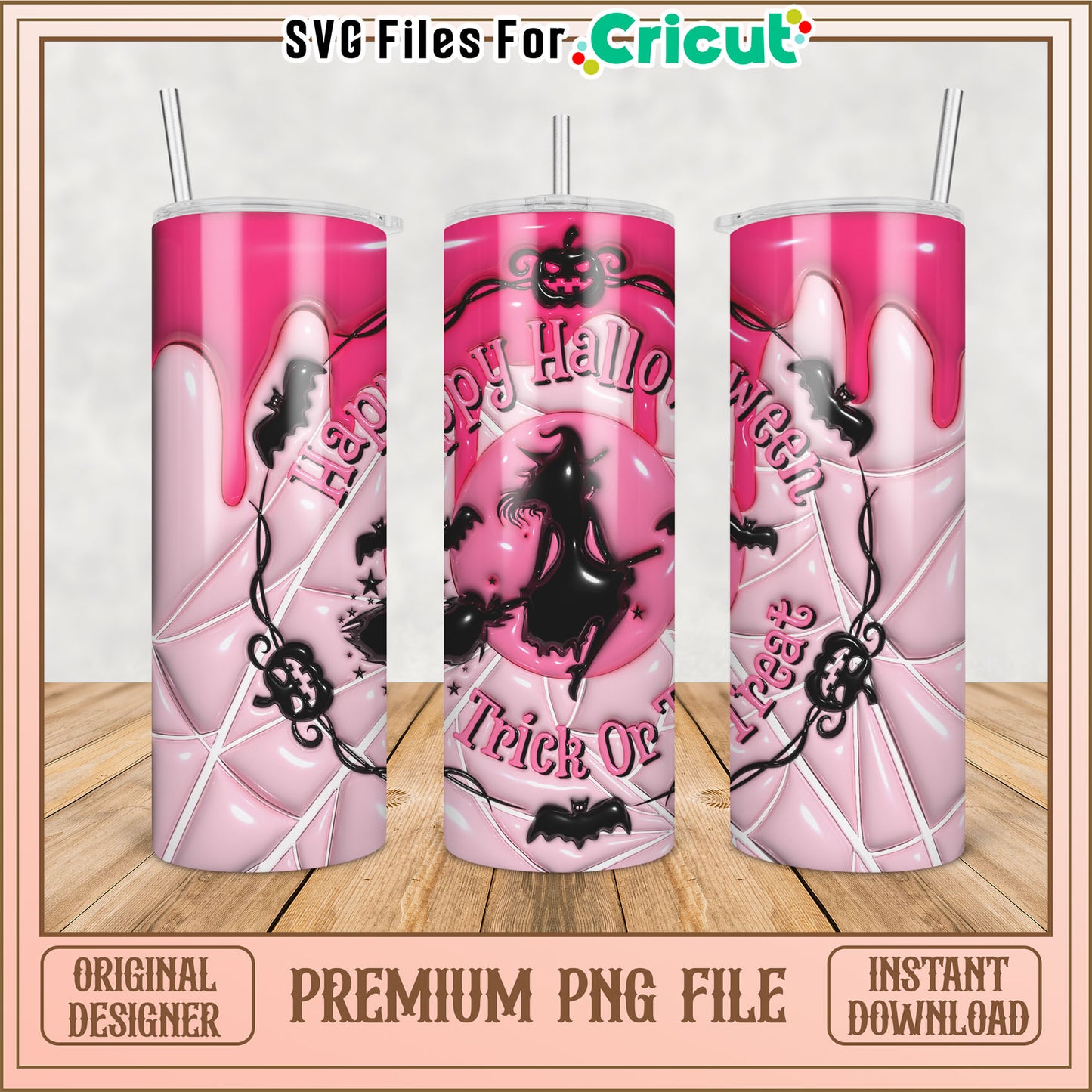 Pink Halloween Tumbler PNG Design
