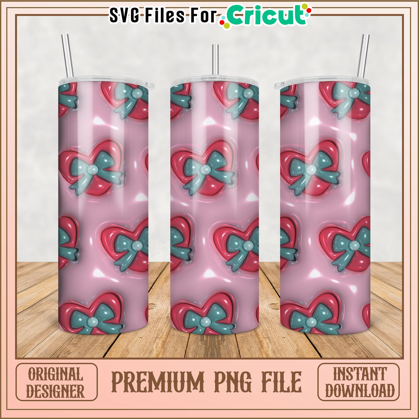 Pink Heart Bow PNG Sublimation Design