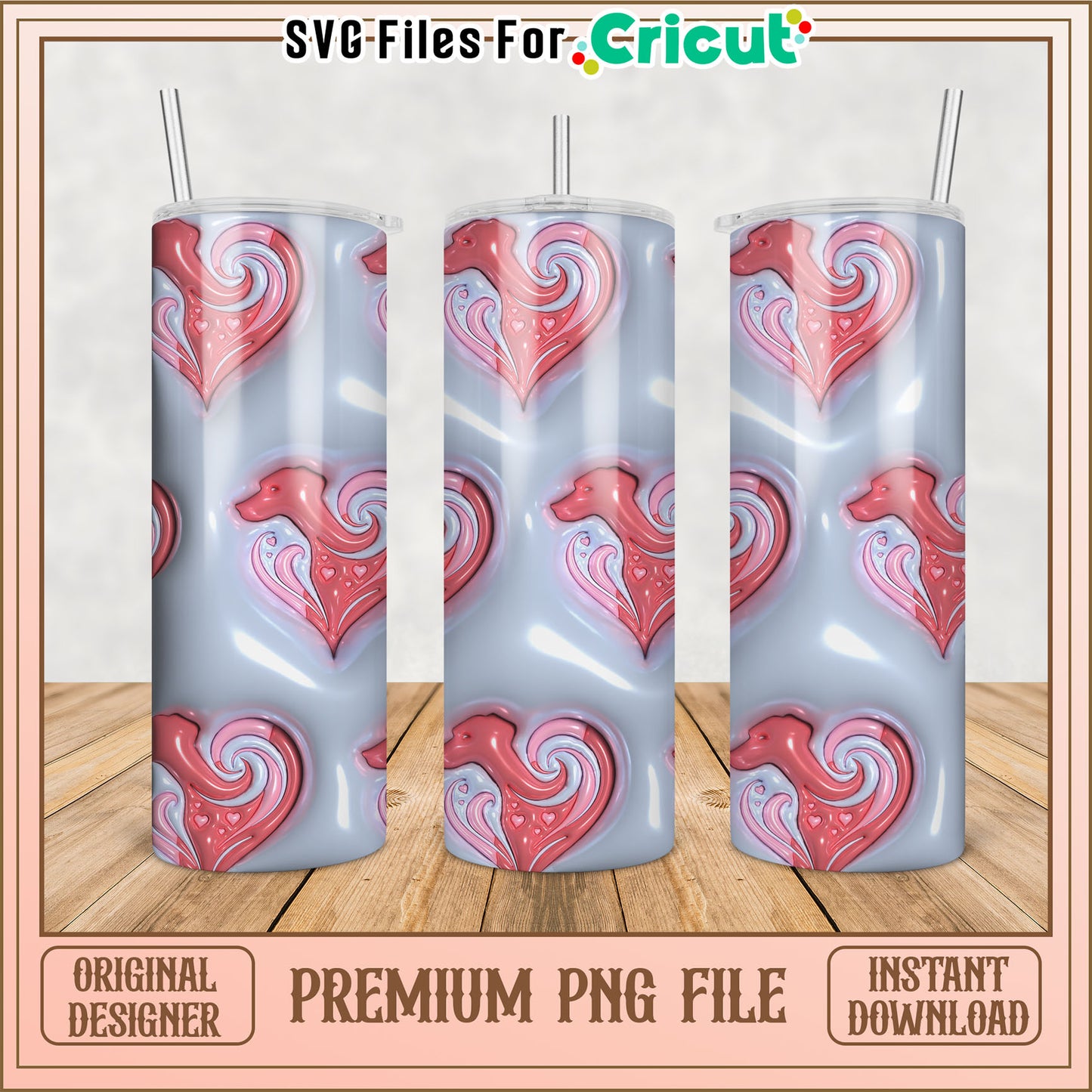 Pink Heart Tumbler PNG Design