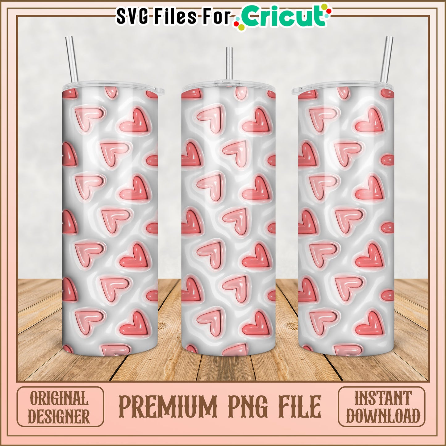 Pink Hearts Tumbler PNG Sublimation Design