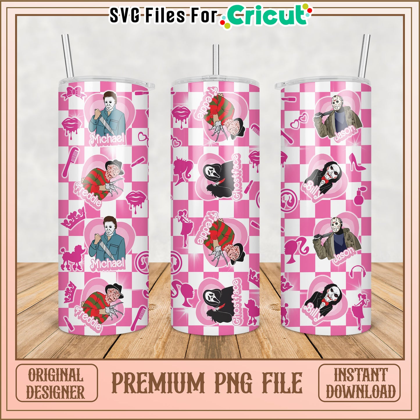 Pink Horror Tumbler PNG Design