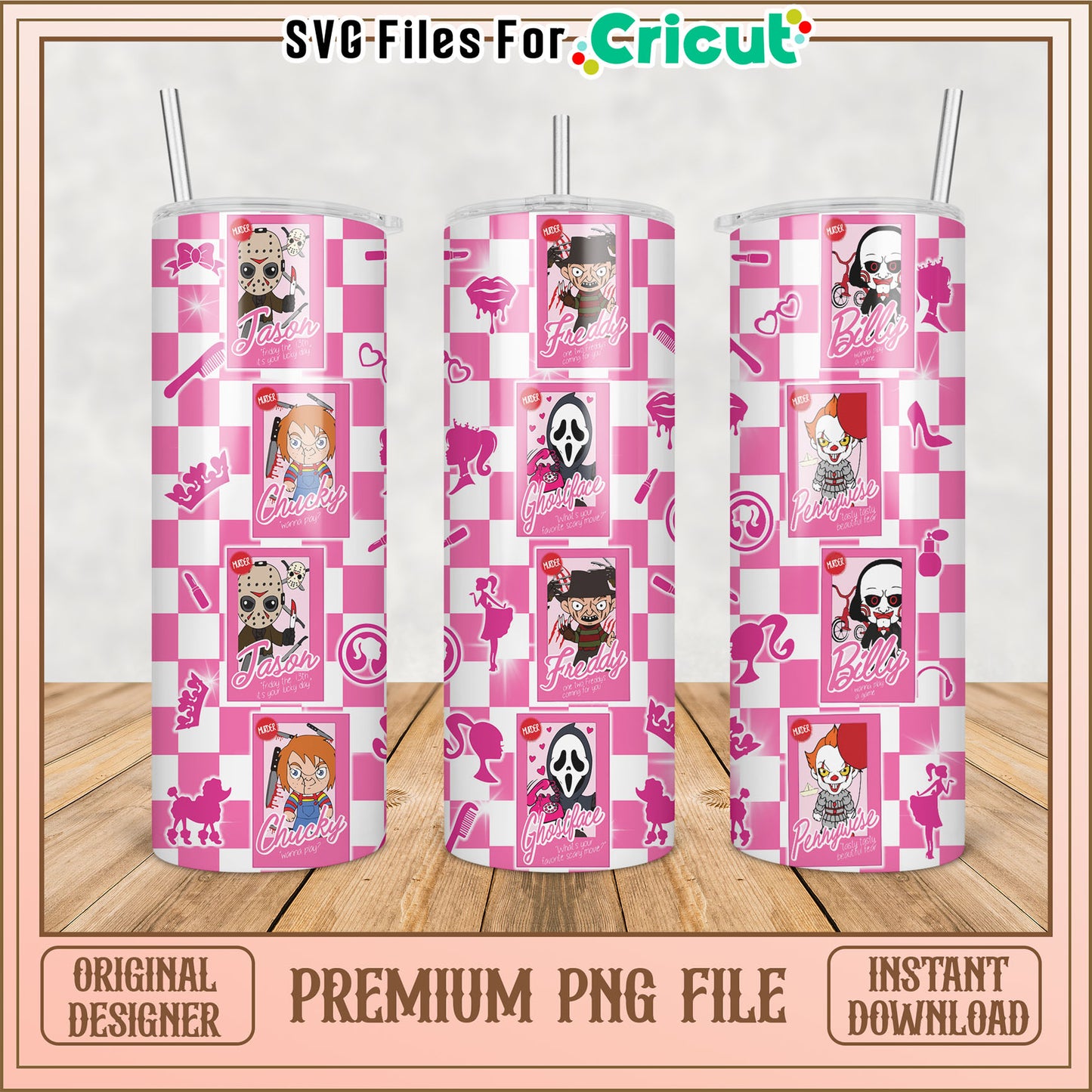 Pink Horror Tumbler PNG Sublimation