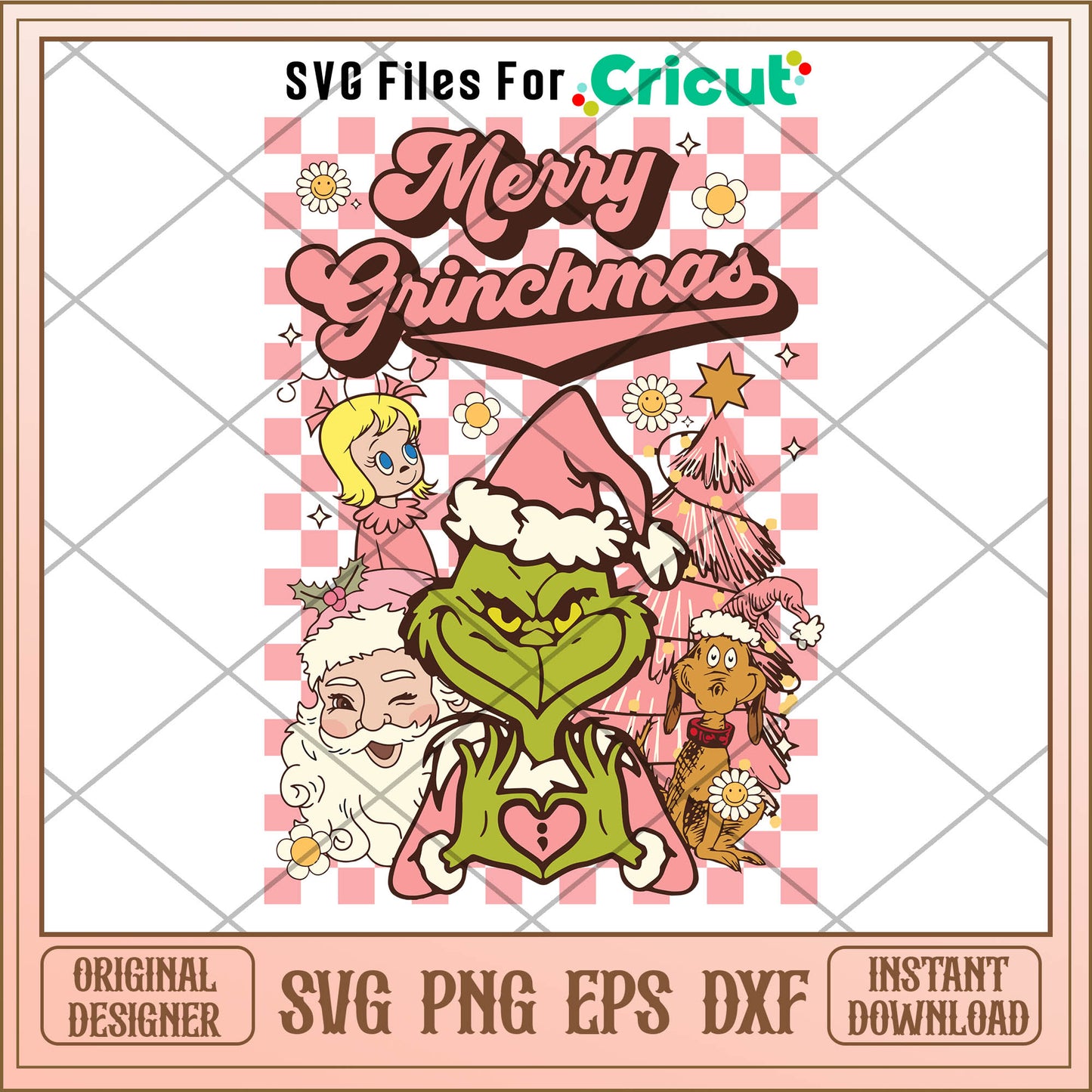 Pink Merry Grinchmas Characters SVG, grinch hands making a heart svg
