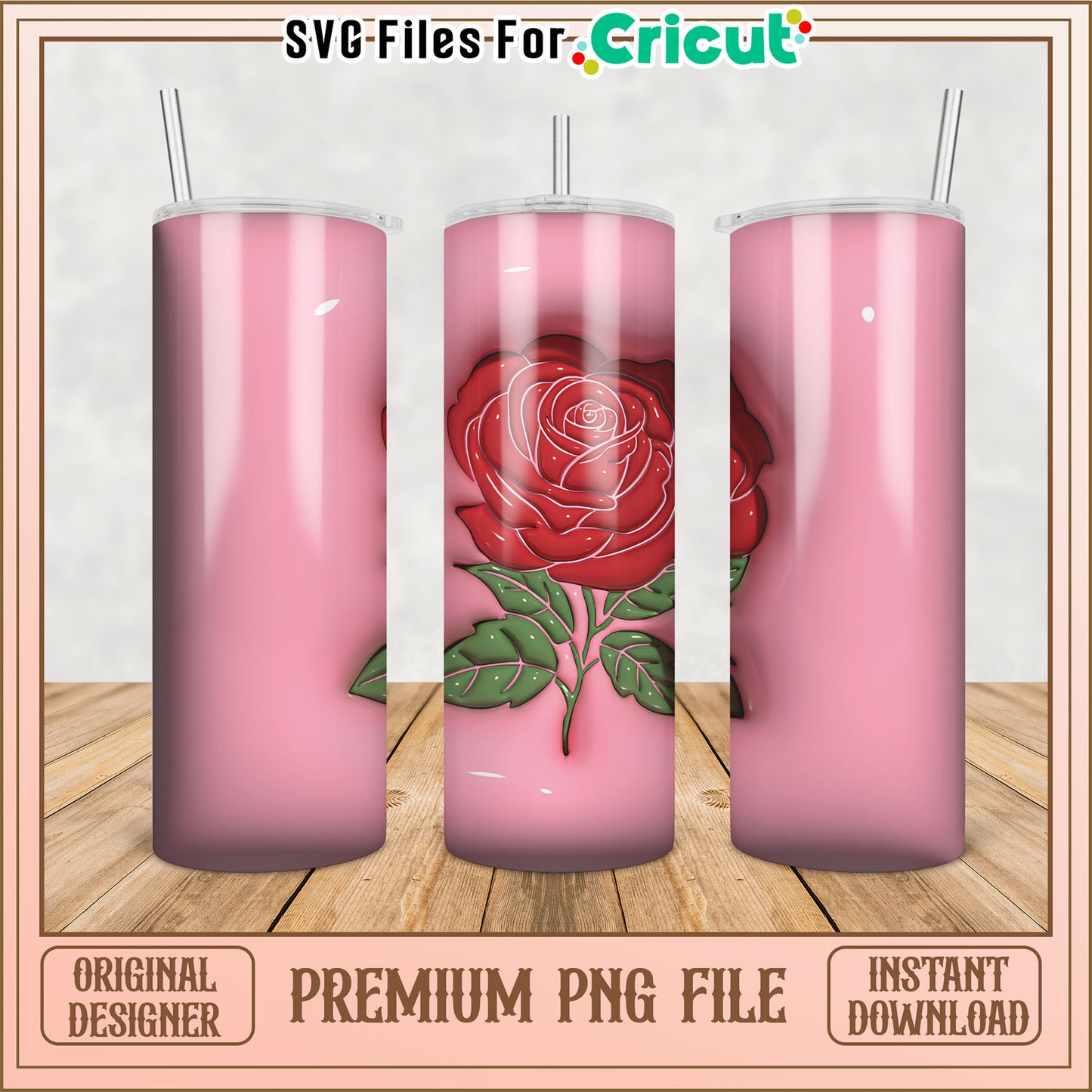 Pink Rose Tumbler PNG Design