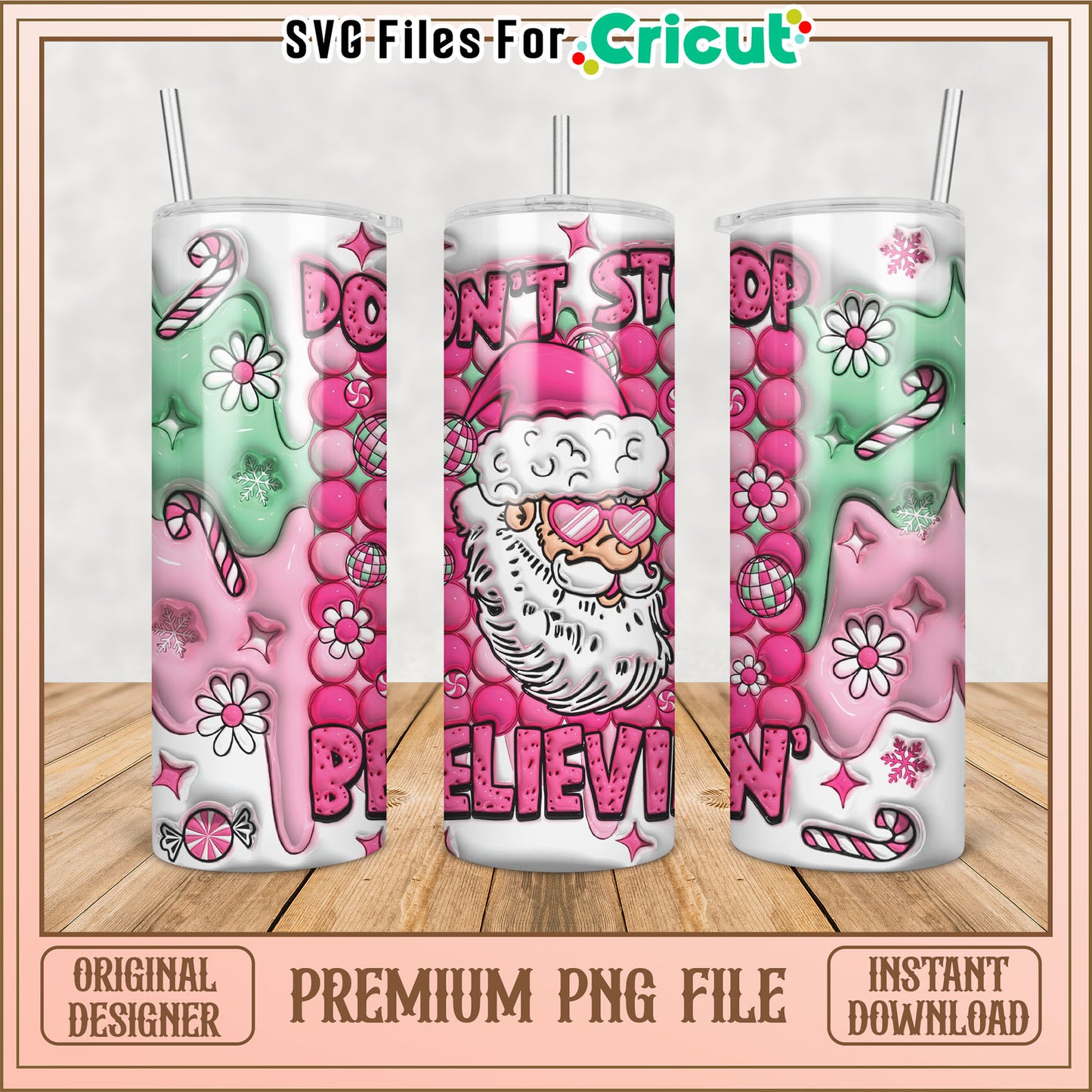 Pink Santa Christmas Tumbler PNG